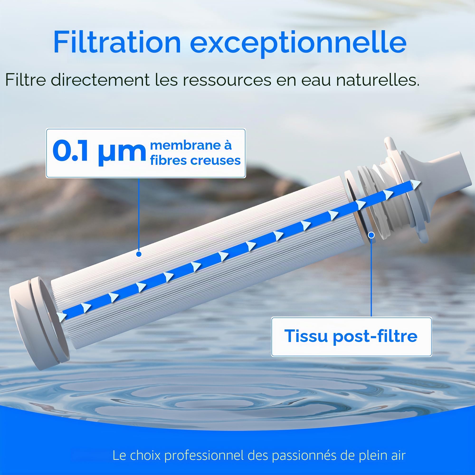 Waterdrop Paille de Filtre à Eau avec Sac à Eau par Gravité, Système de Filtration de Camping Portable, Purificateur d'eau Potable pour la Randonnée et la Randonnée d'urgence