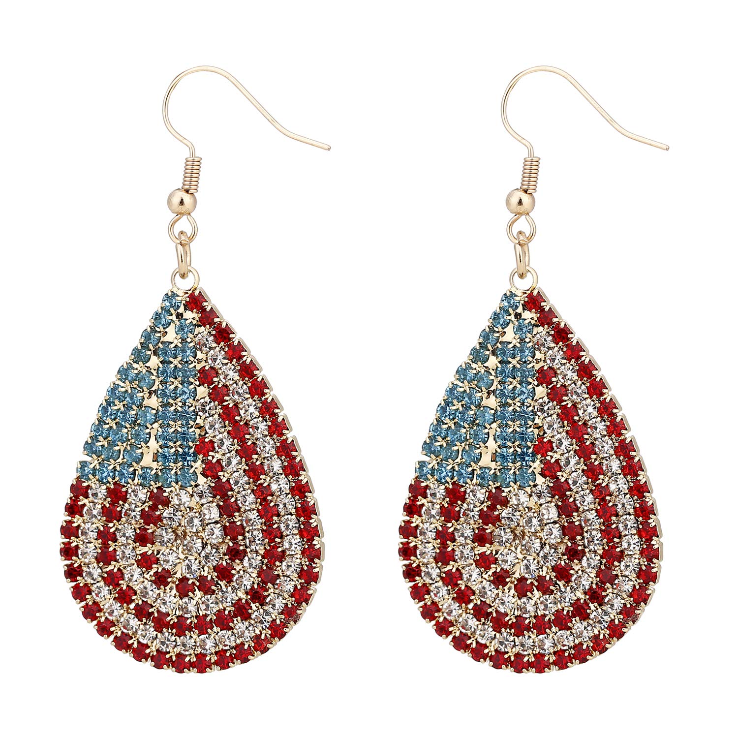 MTSCE USA American Flag Dangle Drop Rhinestone Earrings for Women, Patriotic 4th of July Independence Day Gift, Red White Blue Bead Earrings Mother's Day Gift
