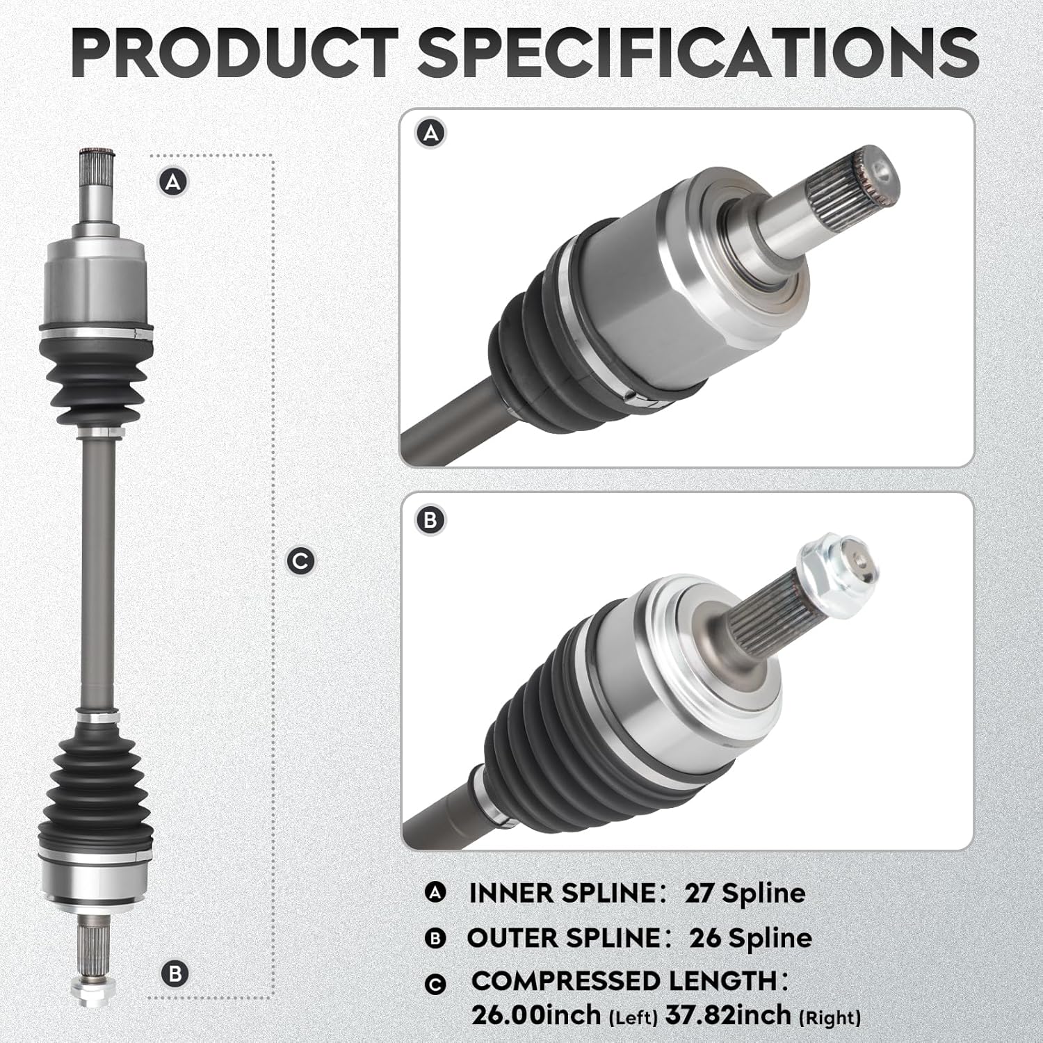 NEW Front CV Axle Shaft Assembly fits for Honda Accord (Automatic Trans Only) 2003 2004 2005 2006 2007 2.4L, Left Front & Right Front, Driver and Passenger side, 2-Pack