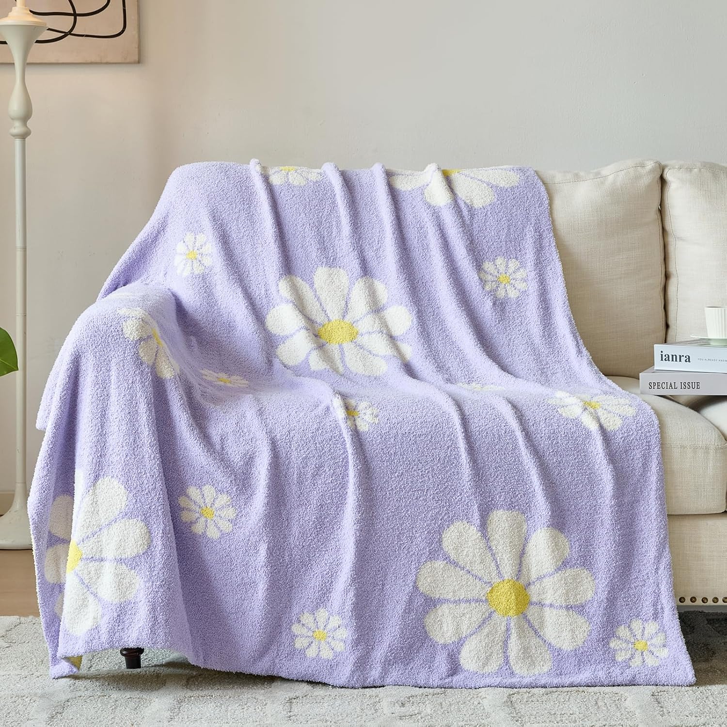 Flower Blanket, Cozy Floral Daisy Throw Blankets, Purple, Throw 50"x60" thumbnail
