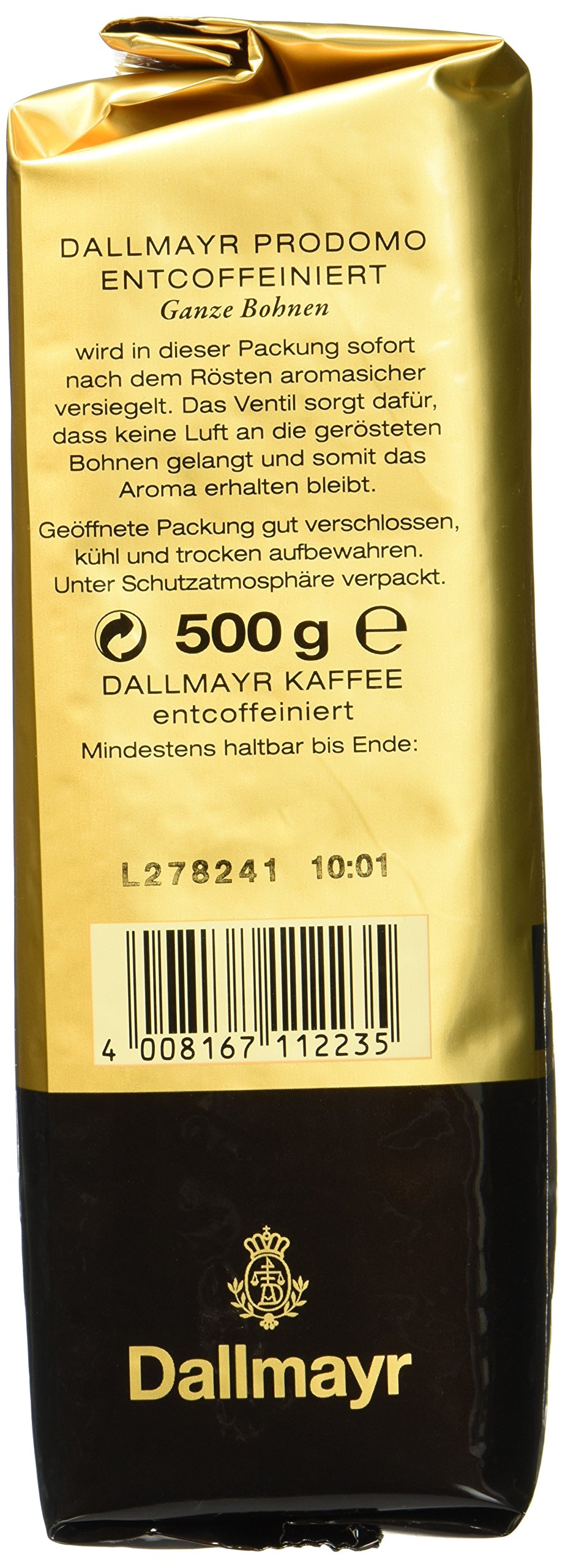 Dallmayr Prodomo Entkoffeiniert, 500g ganze Bohne