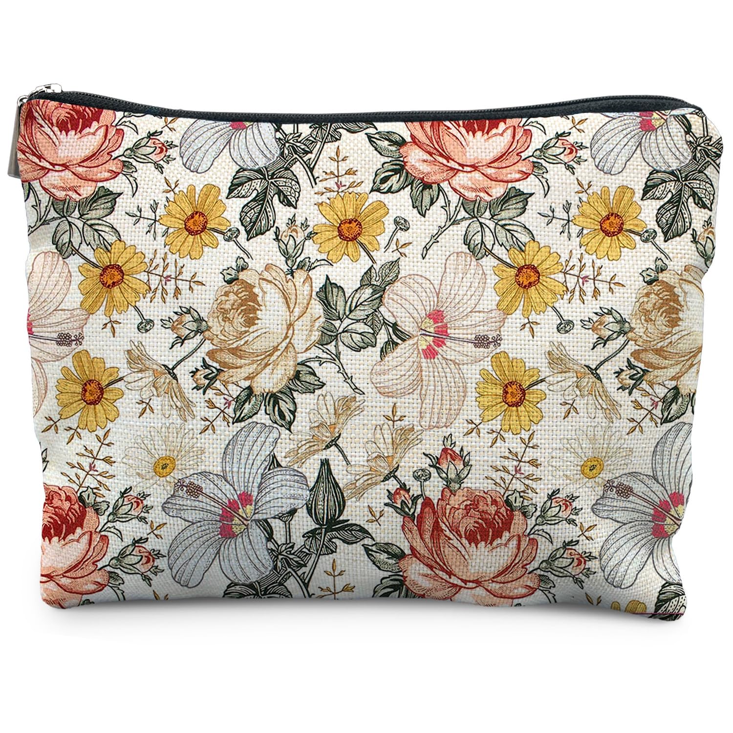 RYYCDOI Floral Makeup Bag, Vintage Floral Pouch for Women, Aesthetic Makeup Bag, Flower Gifts for Women, Gifts for Flower Lovers, Colorful Garden