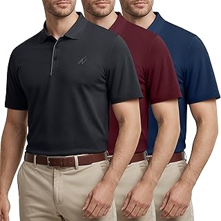 3 Pack Polo Golf Shirt for Men Dry Fit UPF 70+ Regular Fit Moisture Wicking Performance Short Sleeve Athletic Polo