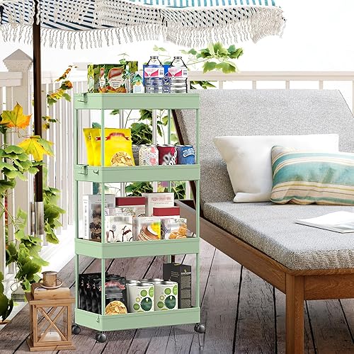 Miniatura 24 de Spacekeeper - Carro de almacenamiento de 4 niveles, organizador de estantería móvi,l para cocina, baño, lavandería, Blanco Blanco,Gris,Negro