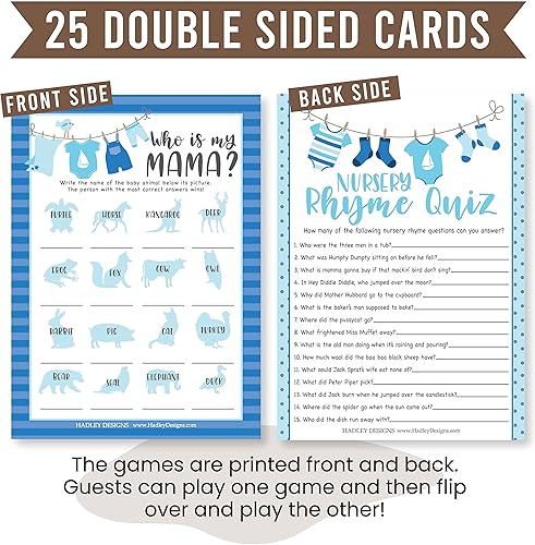 Miniatura 3 de Hadley Designs Juegos de baby shower azul para niños, 2 juegos de doble cara, 25 Baby Shower a juego, 25 juegos de baby shower de rima, divertidos