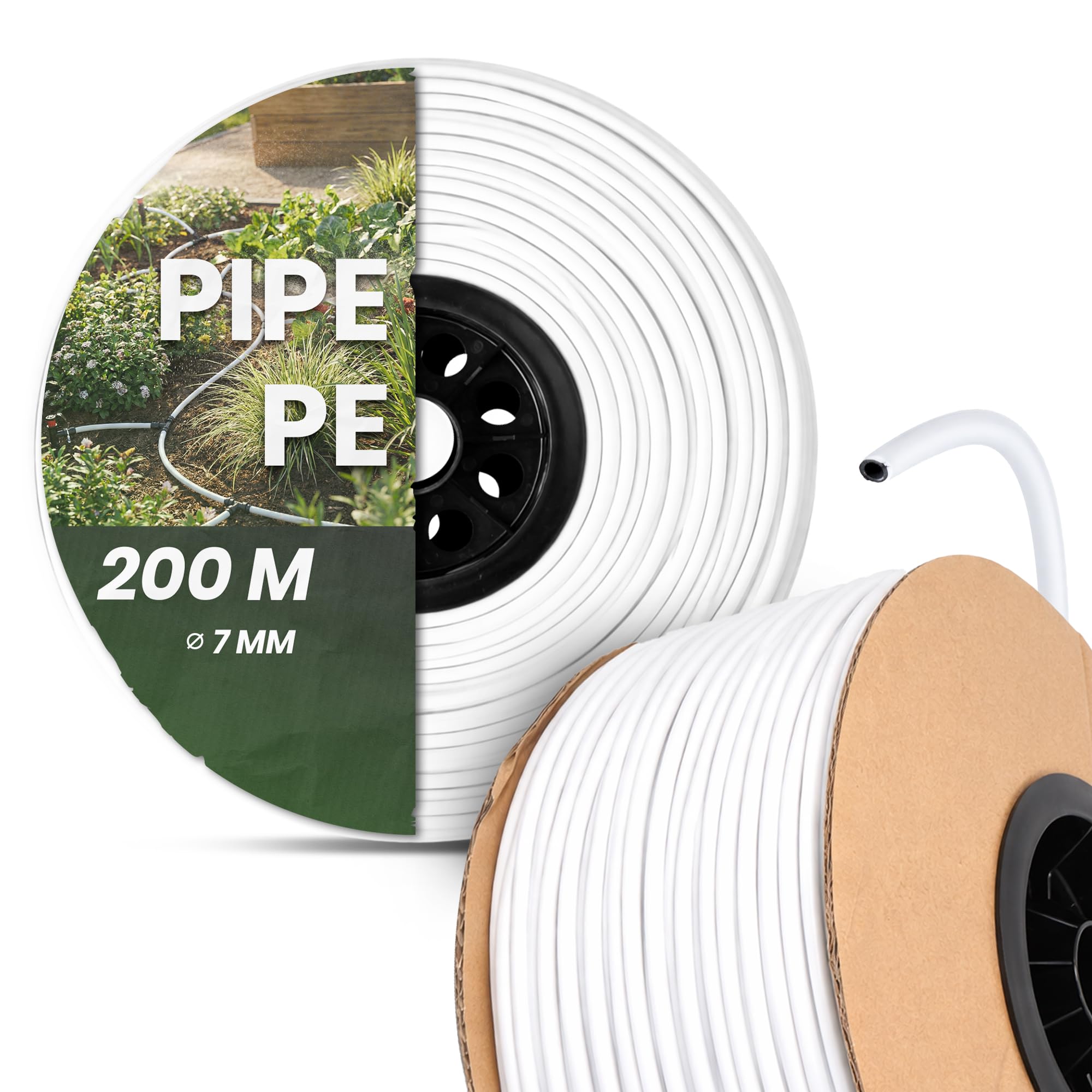 Instalguru Tubo PE 7 mm x 200 m Tubazione Polietilene Irrigazione Giardino Ala Gocciolante Linea Alimentazione Acqua Bianca Impianto Aspersione Microirrigazione Tubo Flessibile