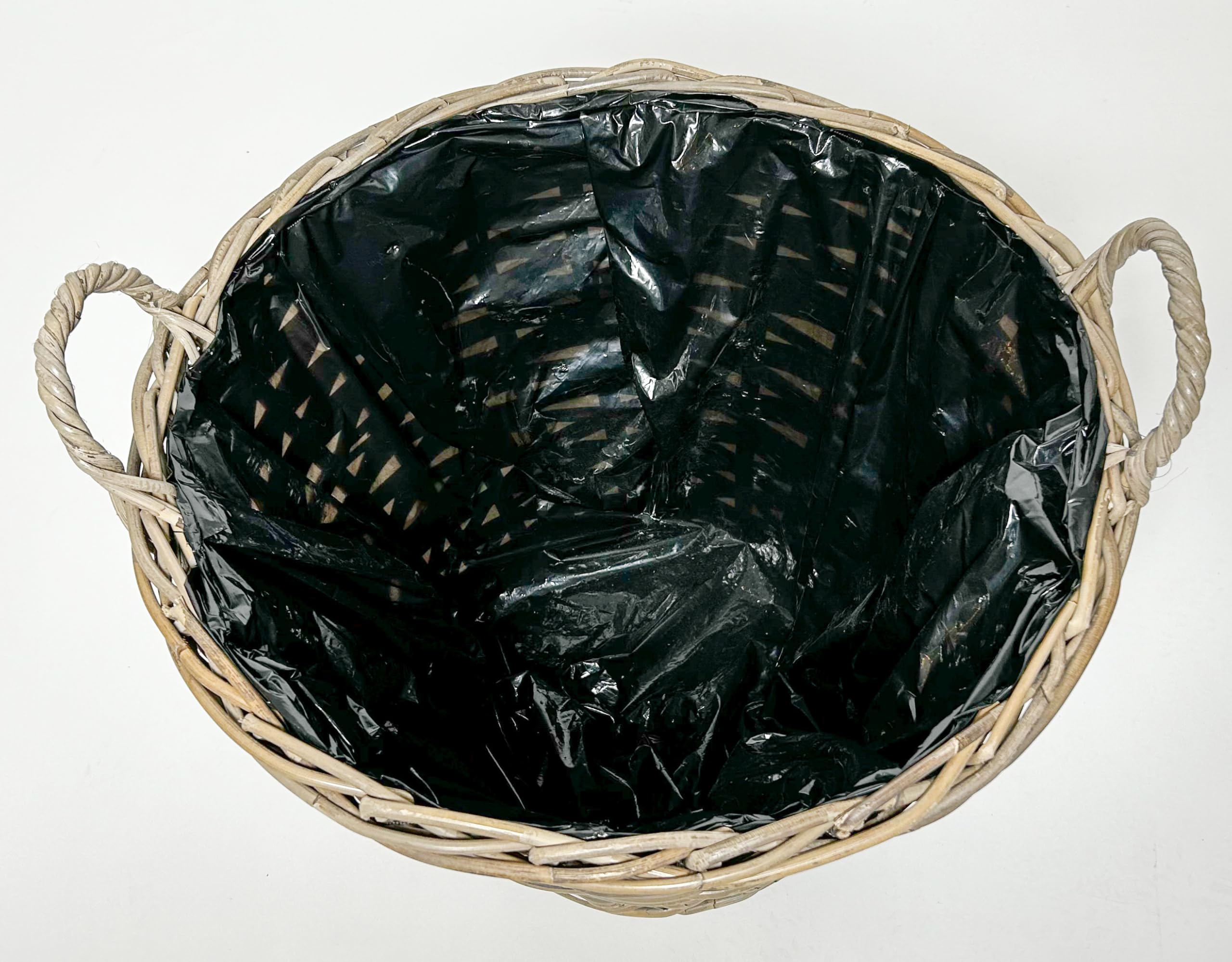 Kobolo Pflanzkorb USINA rund Grauer Rattankorb mit Folie 51x51x47 cm
