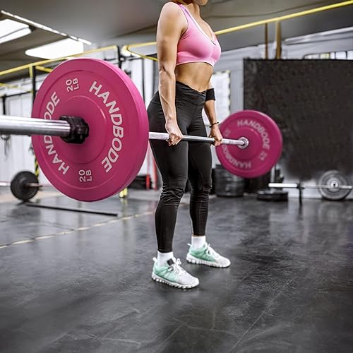 Miniatura 5 de Handbode Placas de parachoques placas de peso olímpicas, placa de goma coloreada para levantamiento de pesas y entrenamiento de fuerza