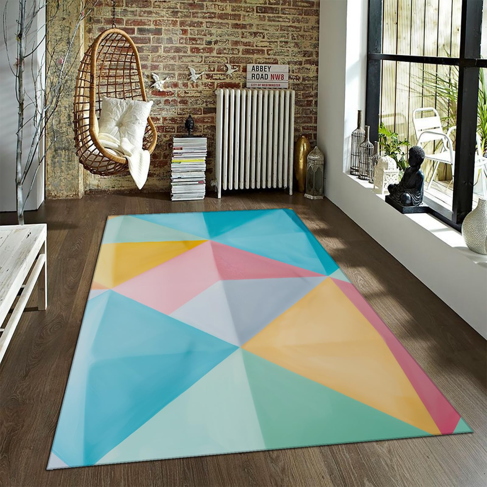 Tapis géométrique moderne lavable pour salon et terrasse de jardin