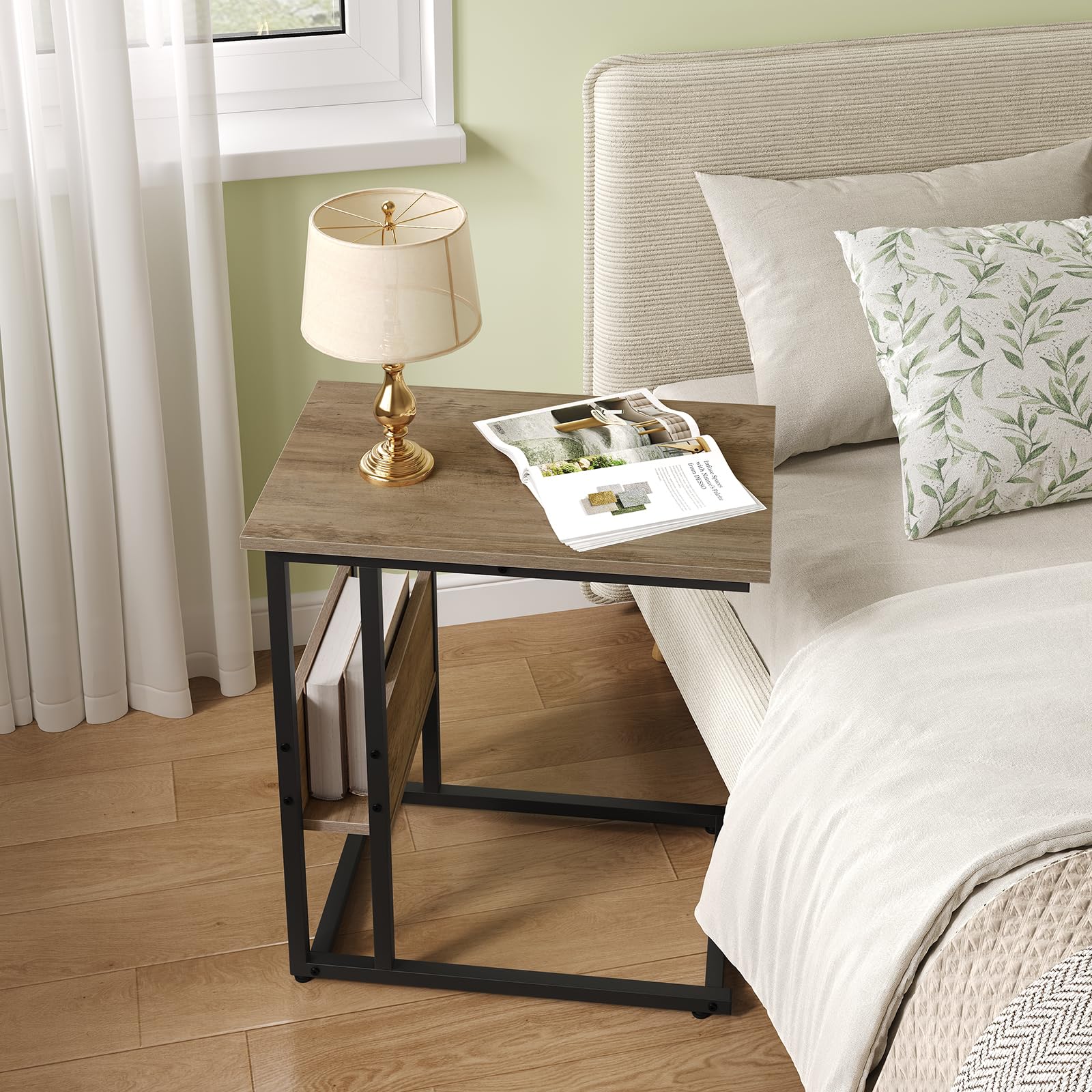 WOLTU Beistelltisch,Couchtisch C Form，Sofa Tisch mit seitliche Ablagefach