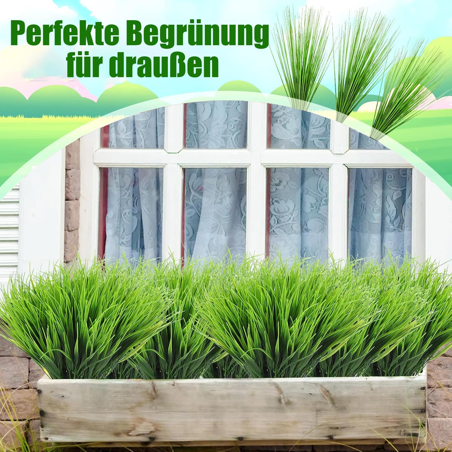 12 Bündel Künstliches Weizengras – Je 52 Cm, UV-beständig, Für Garten & Balkon