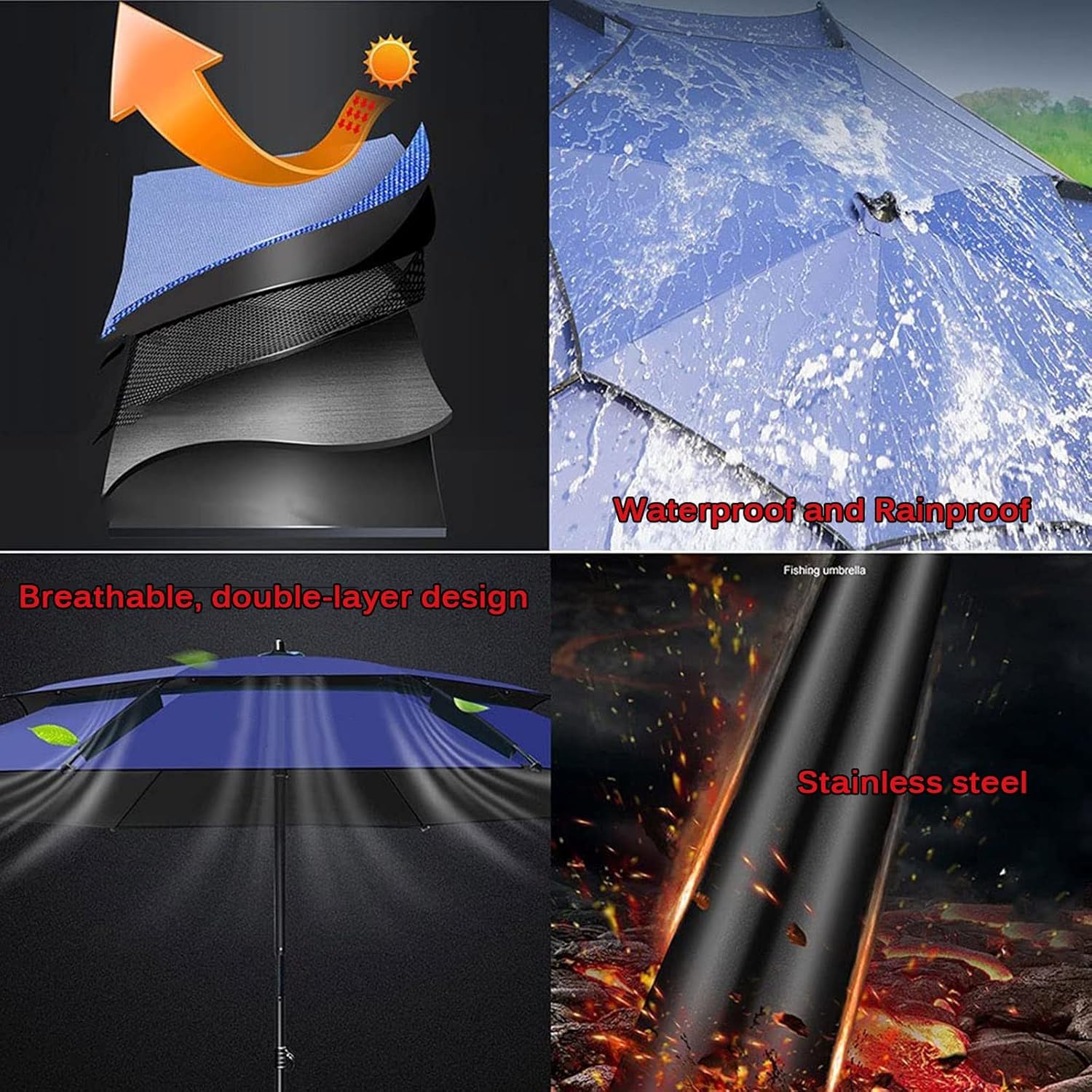 Patio Umbrella Outdoor Umbrella Fishing Umbrella Parasol - Double Layer Umbrellas Windproof Arc Length 2m/2.2m/2.4m, Multi-Functional Water Proof Sunshade Umbrella, for Camping Fishing (Green 200cm/6