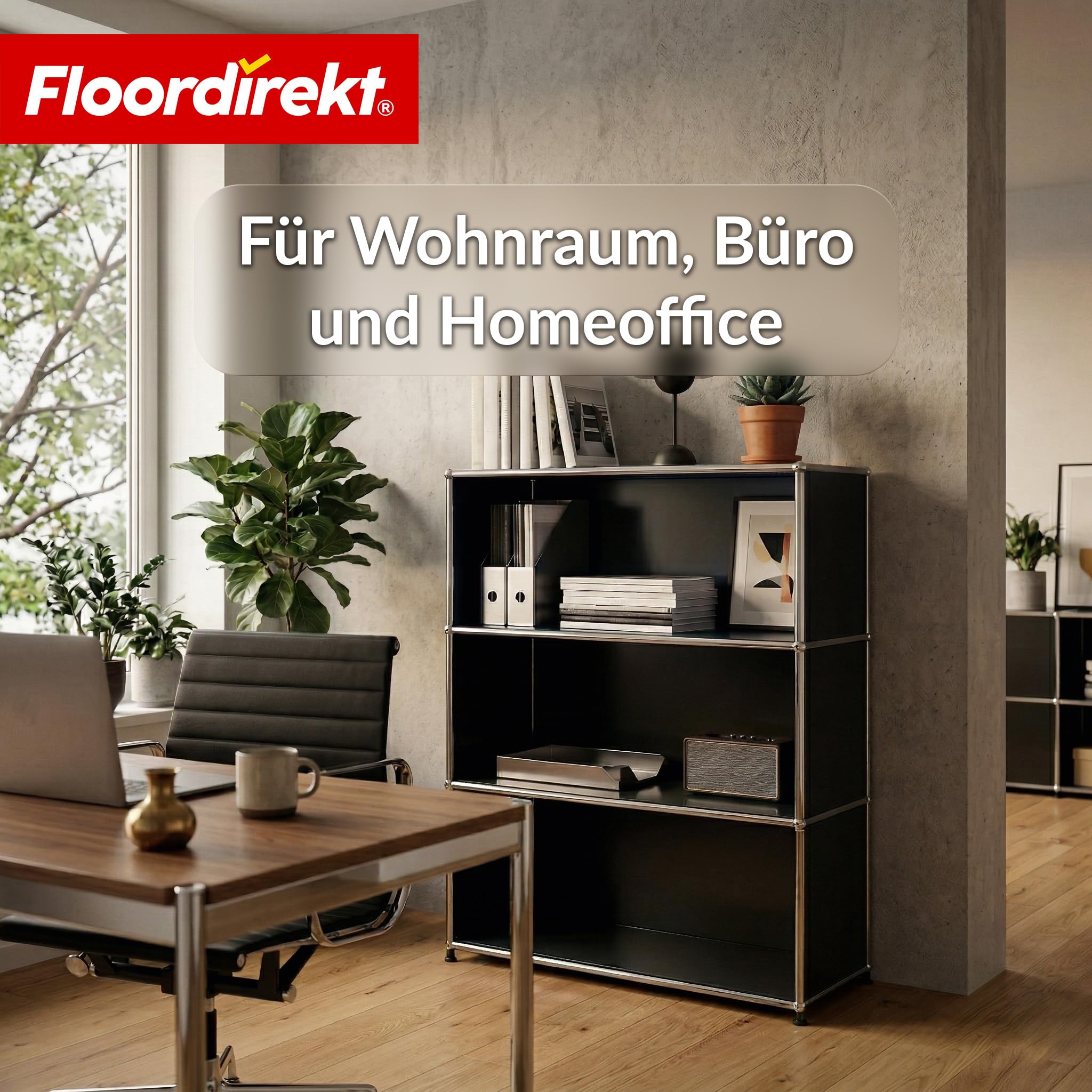 Floordirekt Regal Schwarz 75x40x120cm - 4 Ablagen - Metallregal mit Seitenwänden - Modernes Aufbewahrungsregal - Würfelregal - Concept Epure MK-101