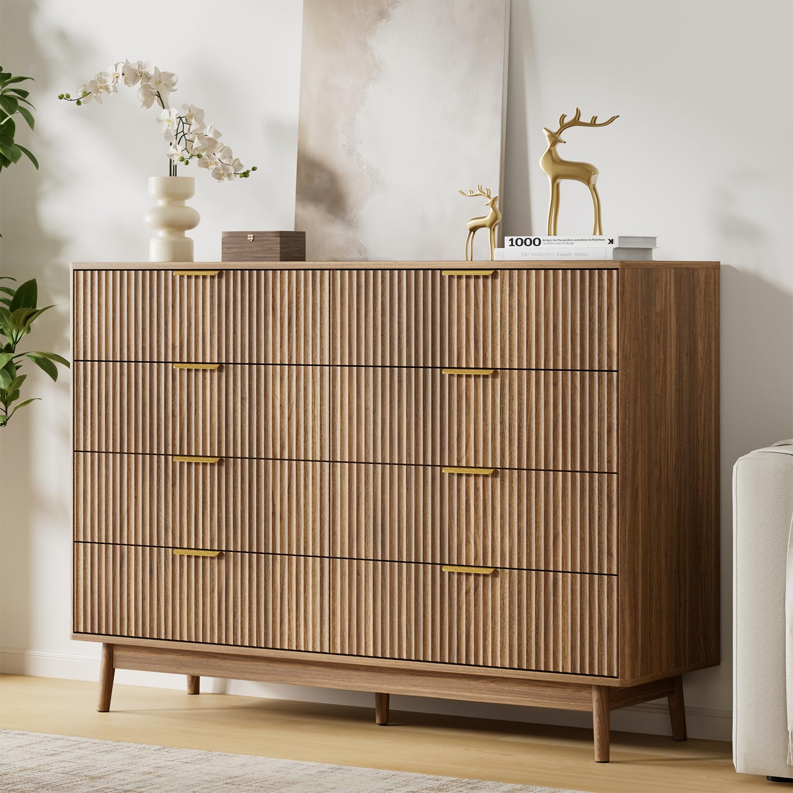 LYNSOM Fluted 8 Drawer Dresser Walnut