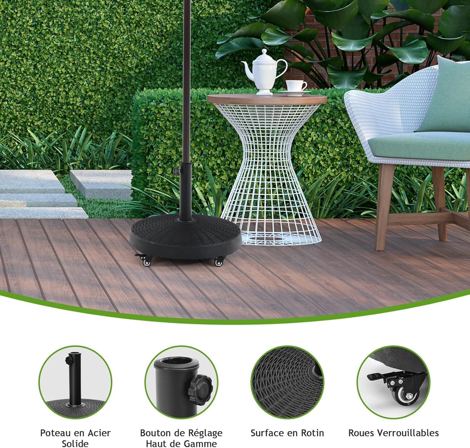 GOPLUS Pied de Parasol avec roulettes Flexibles en Résine, Support de Parasol Mobile Extérieur, Convient pour Poteaux de Parasol de Φ 38/48 MM,pour Jardin, Terrasse, Plage