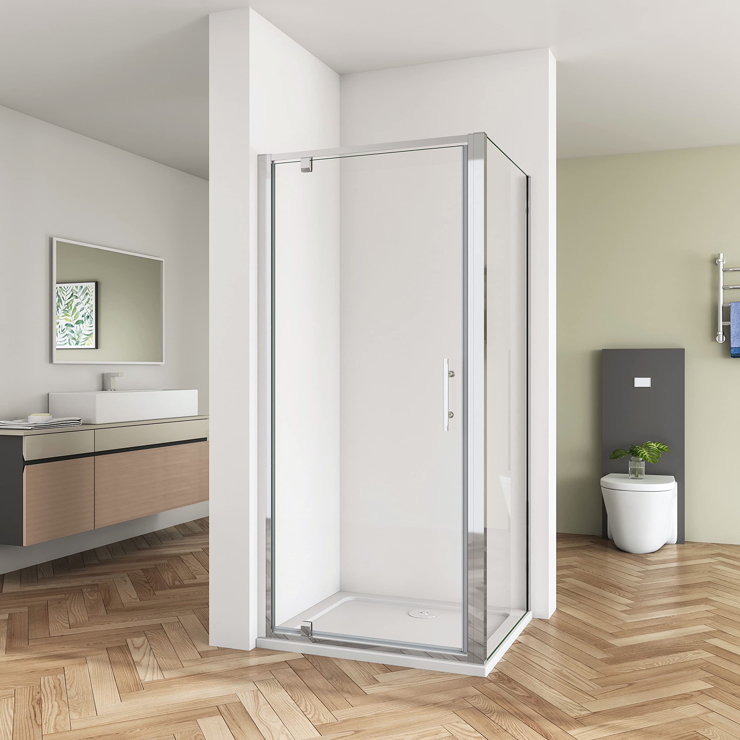 Huiyang 700mm New Pivot Hinge Shower Door Enclosure Walk in 800mm Side Panel and 800x700mm Tray Glass Screen Cubicle