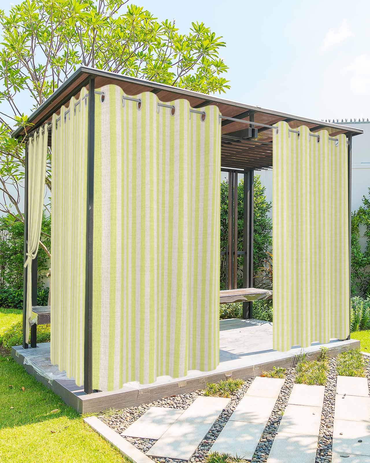 Yellow Beige Striped Outdoor Curtains for Patio Waterproof,Windproof Privacy Curtains with Weighted Bottom,Vintage Minimalist Abstract Art Outside Drapes for Picnic Garage Backyard 54"x95" 1 Panel-image-29