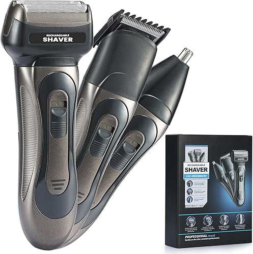 Maquinilla de afeitar eléctrica para hombres, recortadora de vello de nariz 3 en 1 con afeitadora facial de aluminio, maquinilla de afeitar