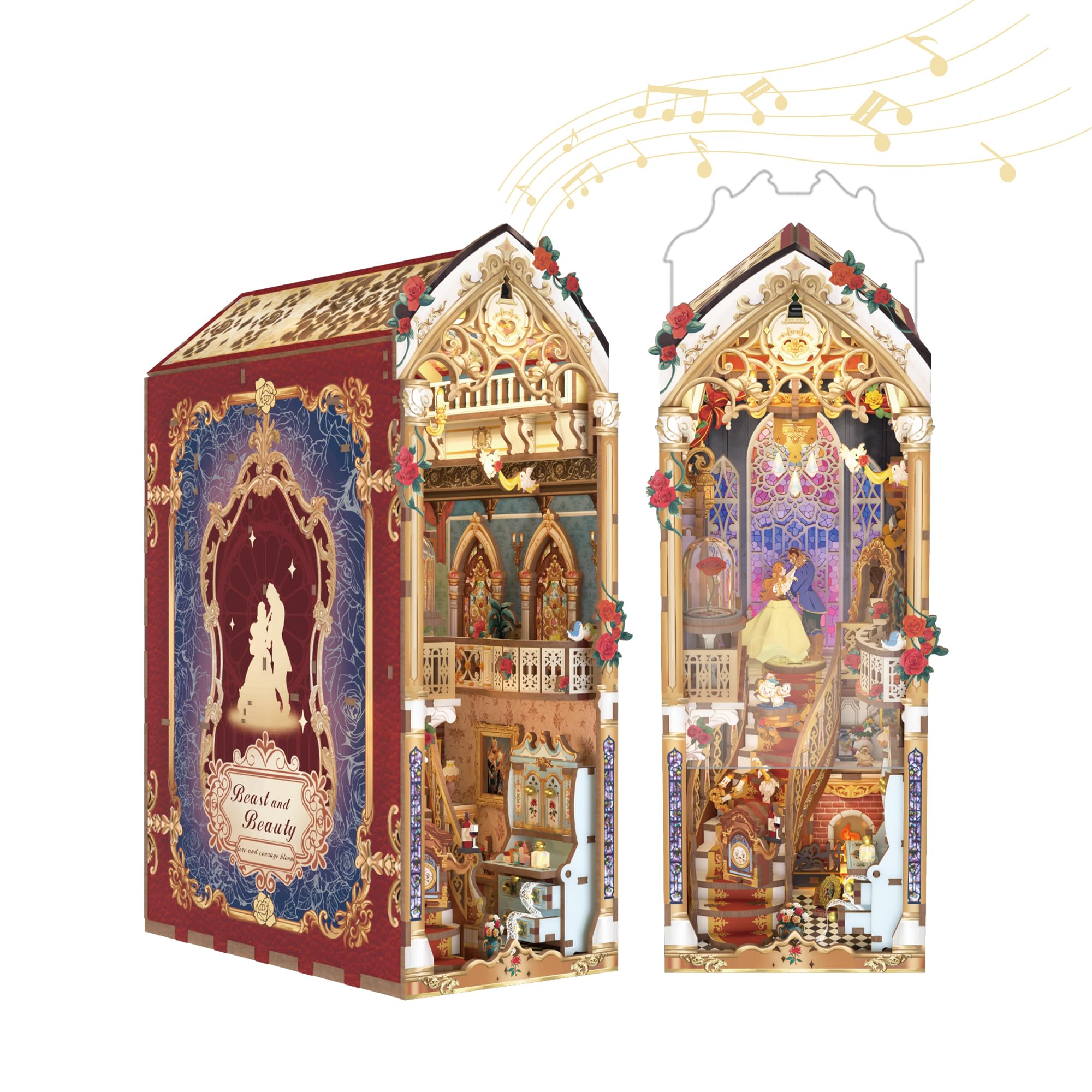 Tonecheer DIY Book Nook Kit for Adults, 3D Wooden Puzzle Music Booknook Miniature Dollhouse, Fairy Tale Bookend Bookshelf Decor with Dust Cover and LED Lights Gifts (Enchanted Rose) โ image 1