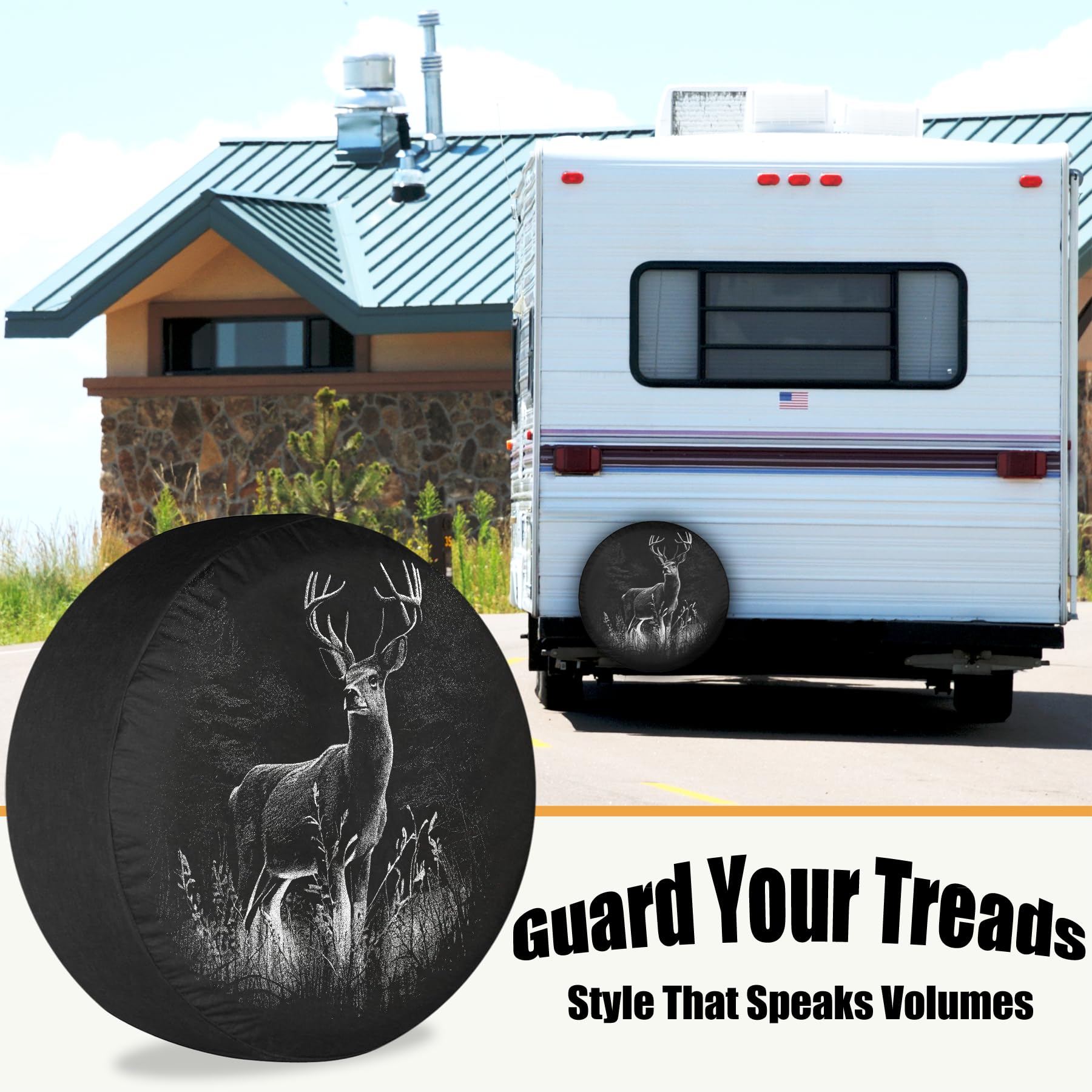 RV Spare Tire Cover Deer in Nature Realistic Waterproof DustProof Universal for Trailer CRV SUV Van Camp Travel Trailer 15 inch Wheel