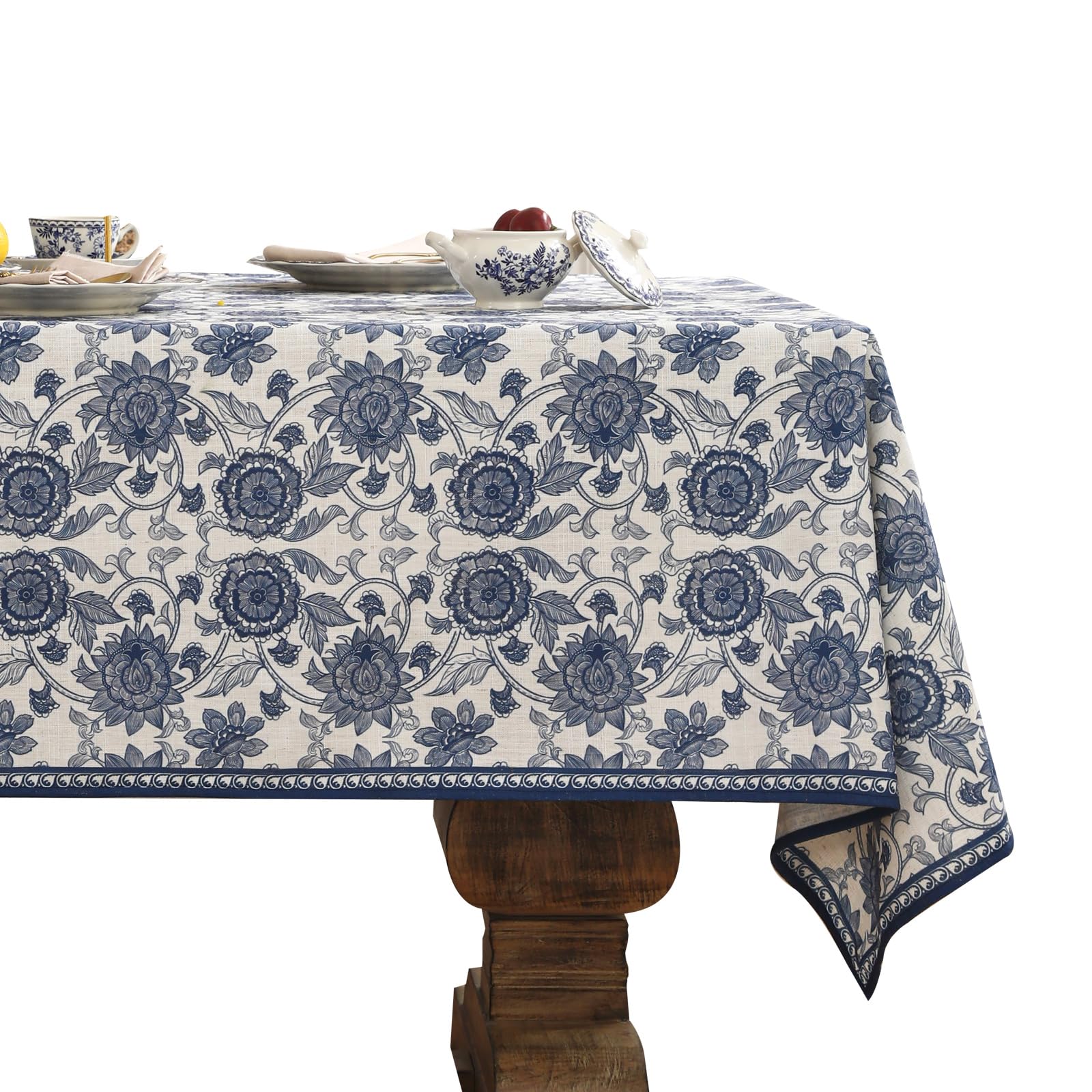 patdrea Designer Blue Tablecloth for Rectangle Tables,Vintage Elegant Linen with Paisley Floral Pattern Tablecloths,Farmhouse Flowers Table Cover Cloth Decorative for Kitchen Dining Room,67"*118"