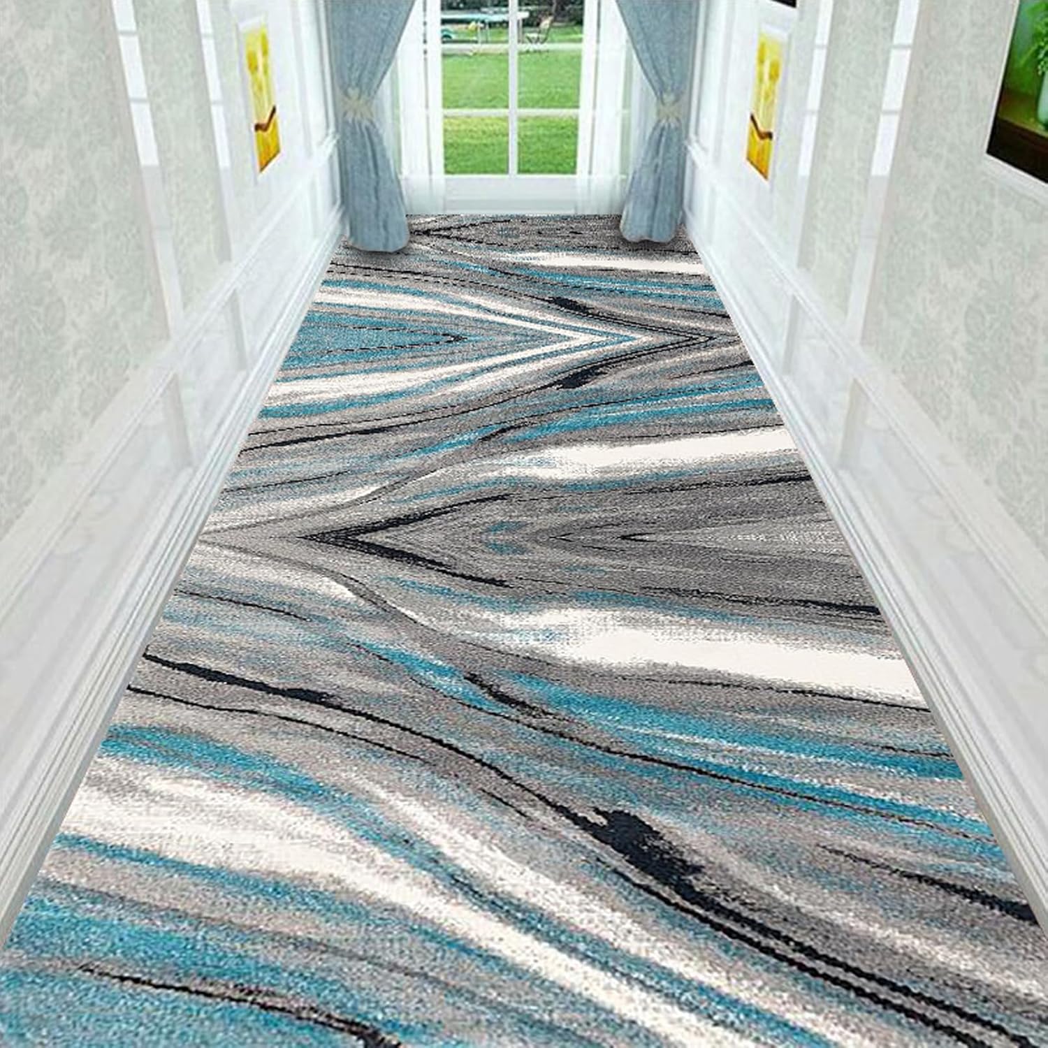 Amazon ランナーラグ 廊下用エクストラロングランナーラグ 滑り止め廊下ホールランナー ナローラグ 洗える、ヴィンテージキッチンラグ