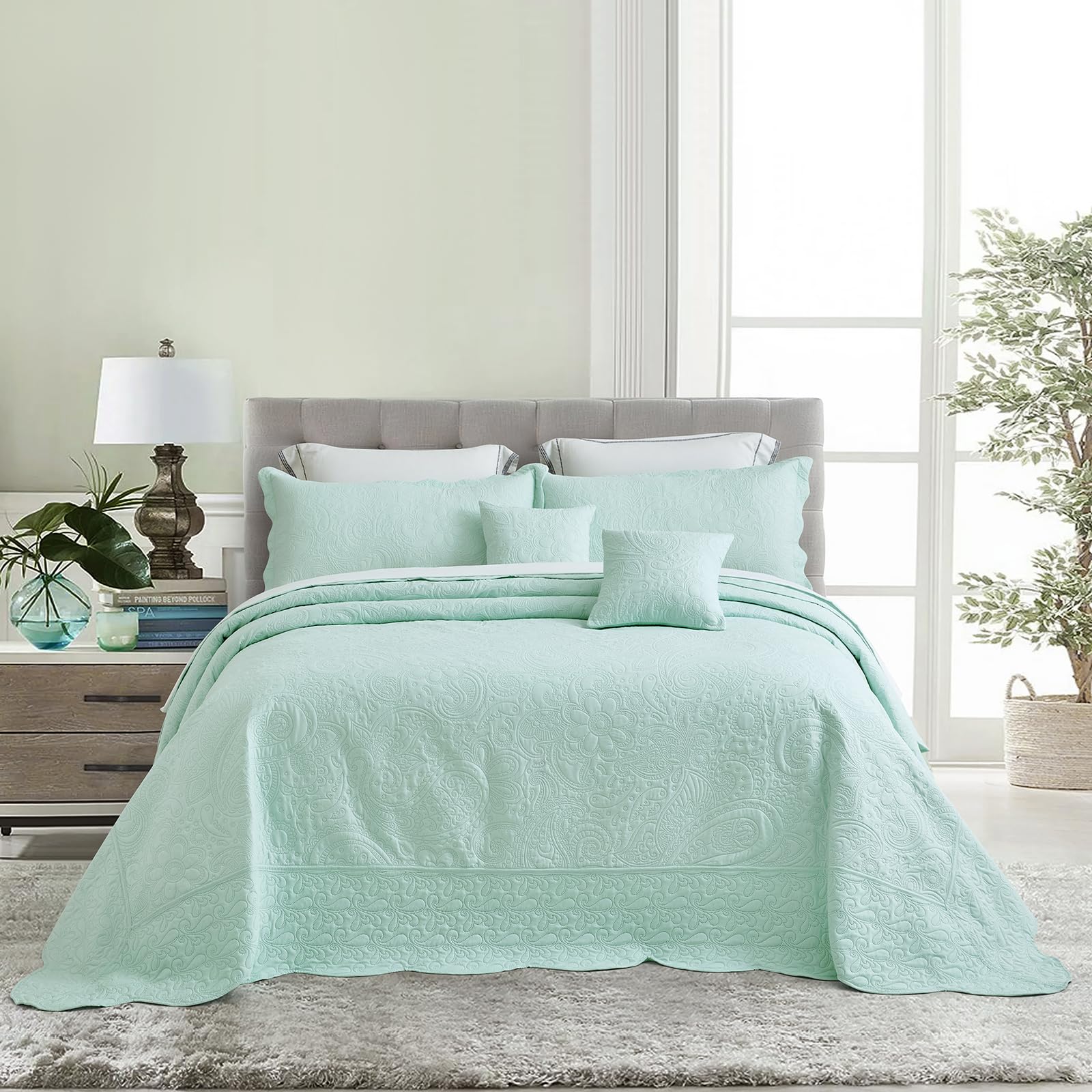 Oversized King Bedspreads 128x120, Embossed Paisley, Skylight