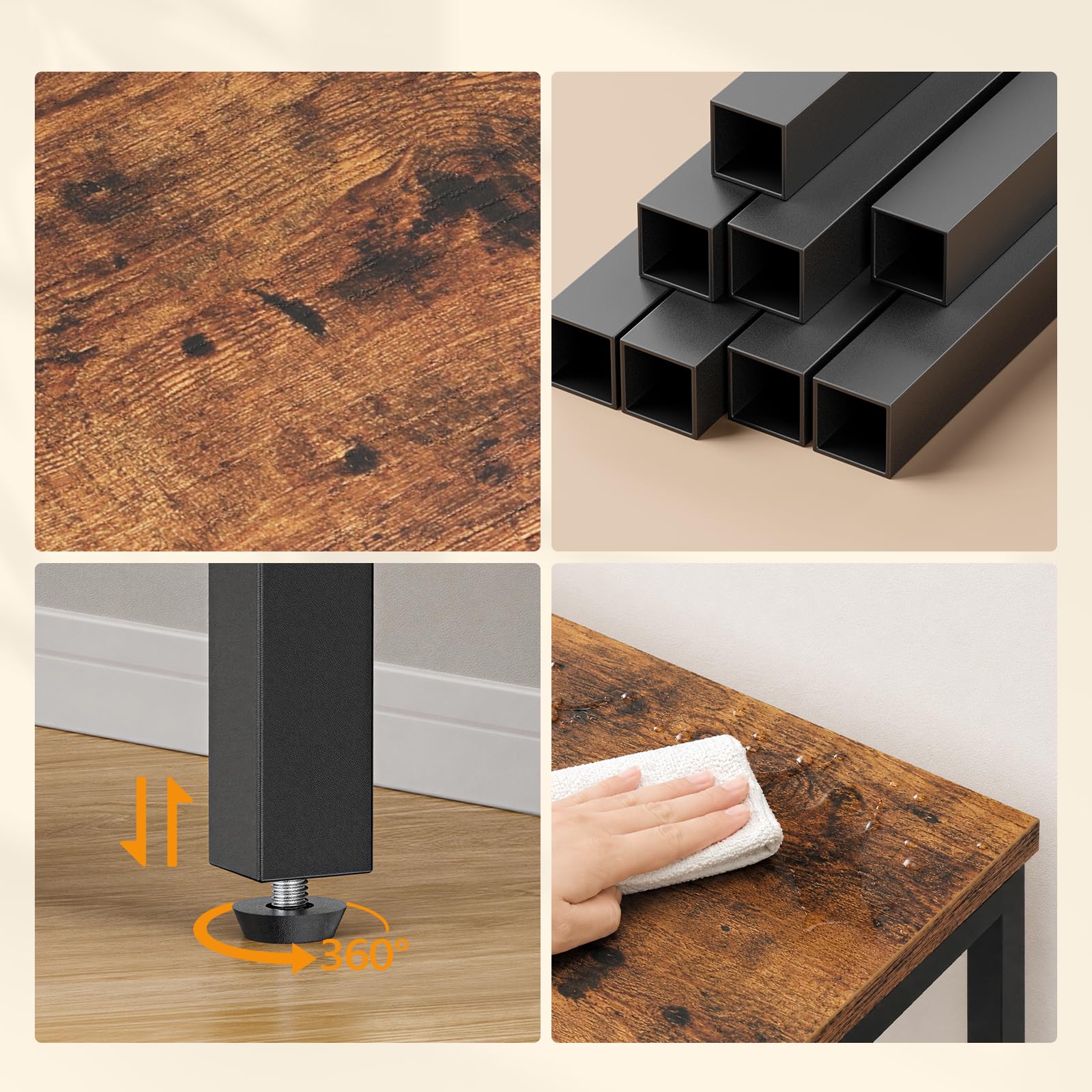 HOOBRO Tavolino Regolabile in Altezza, Tavolino Porta Telefono EBF241BZ01 | Regolabile a 4 Altezze da 55,5 a 75,5 cm, per Soggiorno, Camera da Letto e Ufficio, Marrone Vintage e Nero
