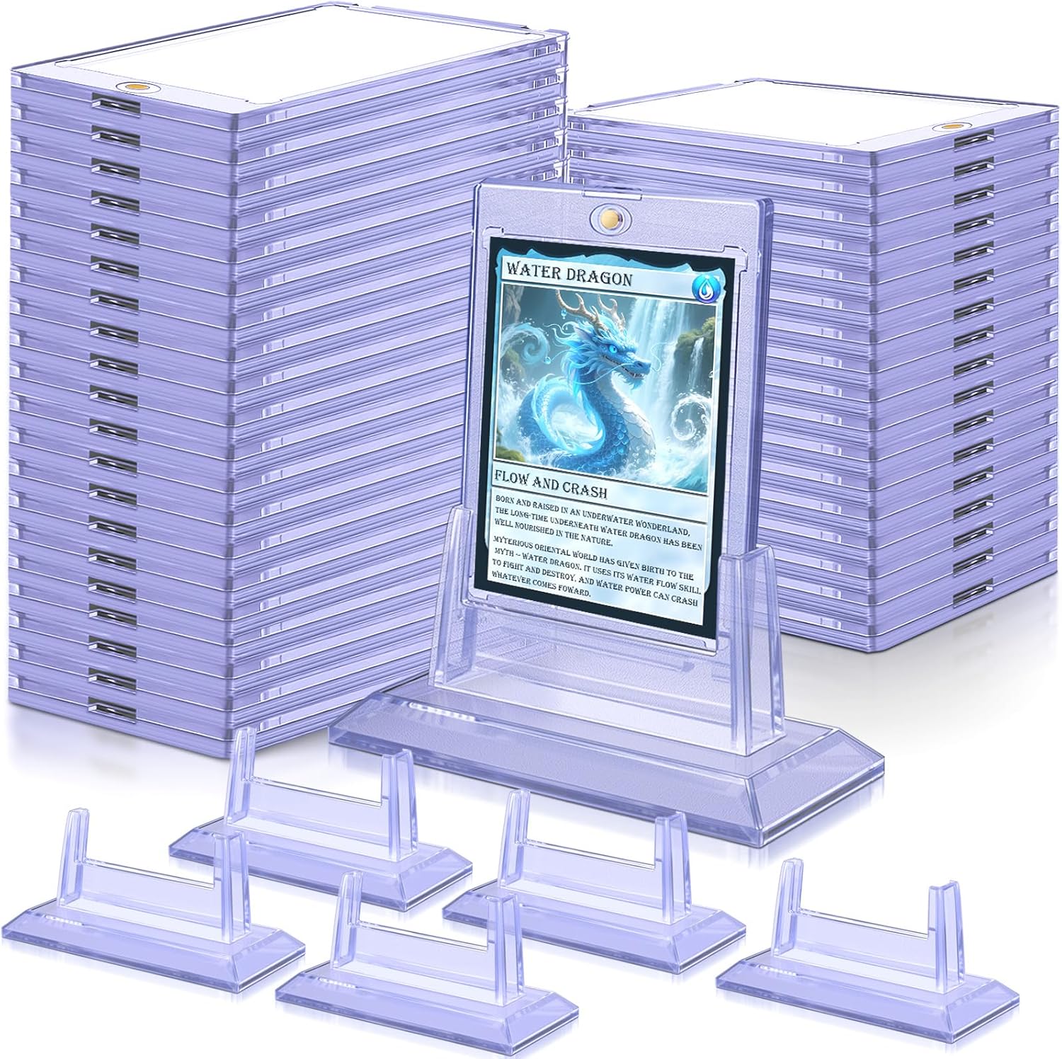 Magnetic Card Holders for Trading Cards, 35pt Acrylic Baseball Card Holders Display Case Fit for Sports Cards, Standard Cards, Hard Plastic Card Protectors with Card Stands