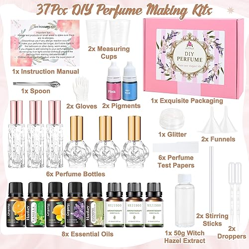 Miniatura 2 de Kit de fabricación de perfumes DIY - 37 piezas de kits de fabricación de perfumes para mujeres, haz tu propio aroma con aceite esencial, botella,