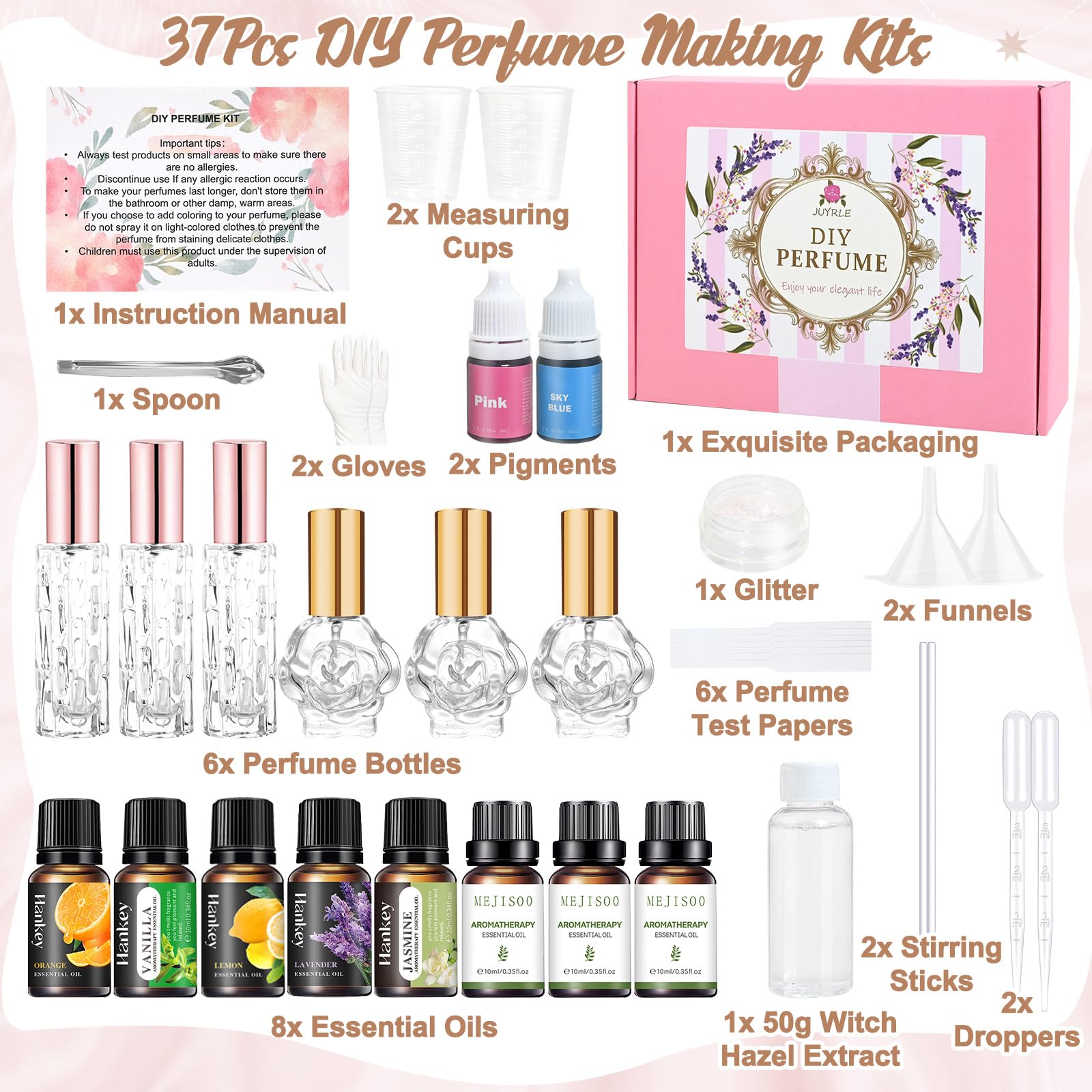 JUYRLE Set de parfums à fabriquer soi-même, kit de bricolage pour adultes, création avec huile essentielle, mini parfums avec petit flacon vaporisateur, comme cadeau pour femme