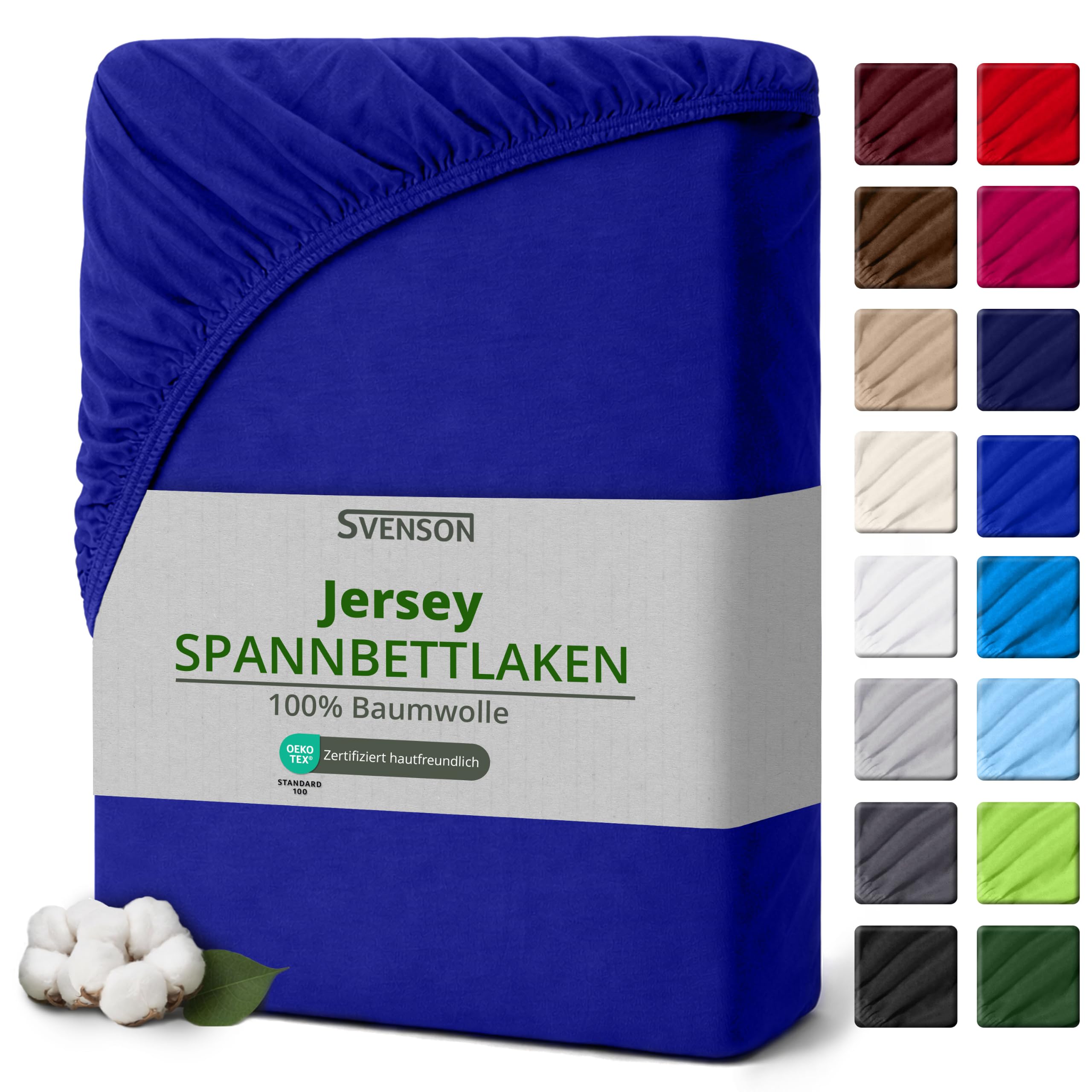 Svenson Jersey-Spannbettlaken aus Baumwolle - weich, elastisch und bequem für den täglichen Gebrauch, 140x200 cm, Türkis