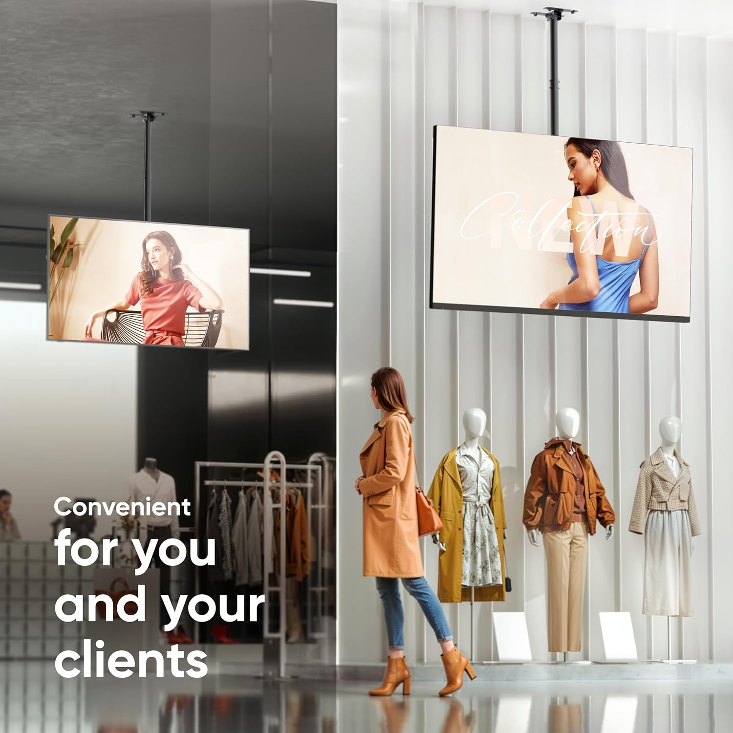ONKRON Ceiling TV Mount for 32-80 Inch Screen up to 150 lbs, Height Adjustable Hanging TV Mount with Swivel and Tilt, VESA 100x100-600x400, Full Motion Ceiling Mount TV Bracket Drop Down, Black