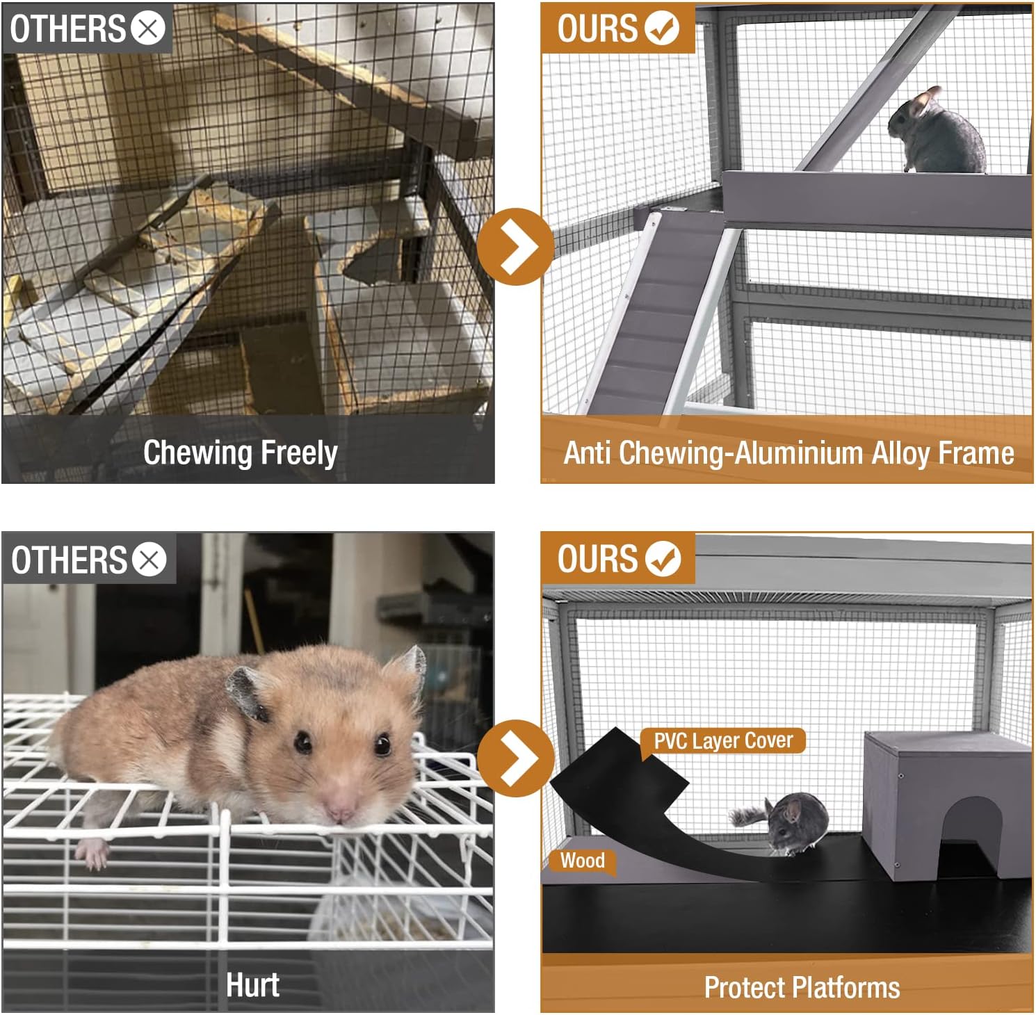 GUTINNEEN Ferret Cage Chinchilla House Large 4 Levels Rat Cage Perfect for Ferret,Chinchilla, Rat, Squirrel, Lizard and Other Small Animal,Upgrade Anti-Chewing (Grey)