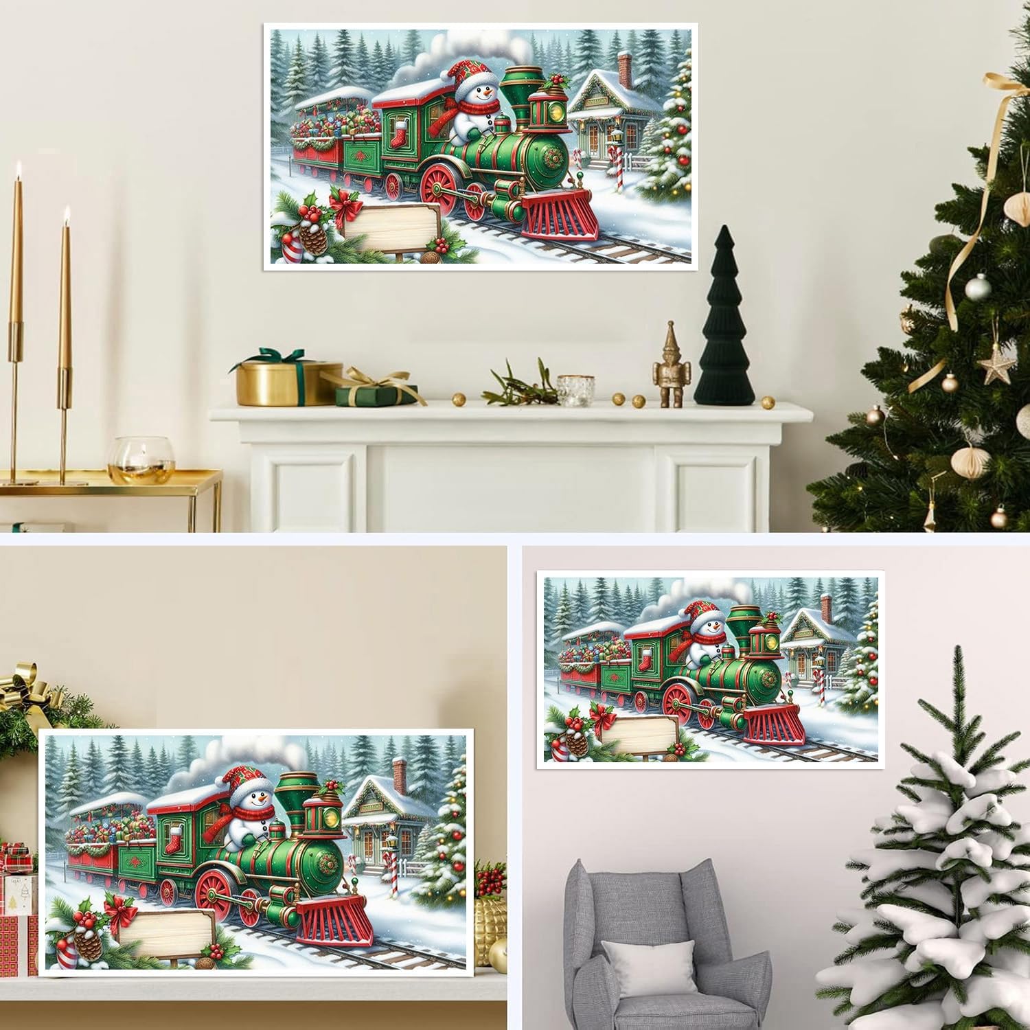 Lophomie Extra Large Diamond Painting Kits for Adults, 5D Full Drill Diamond Art Kits, Easy DIY for Beginners, Relaxing Arts and Crafts, Home Decor & Gift, 28x16 Inch(Christmas Snowman Train)