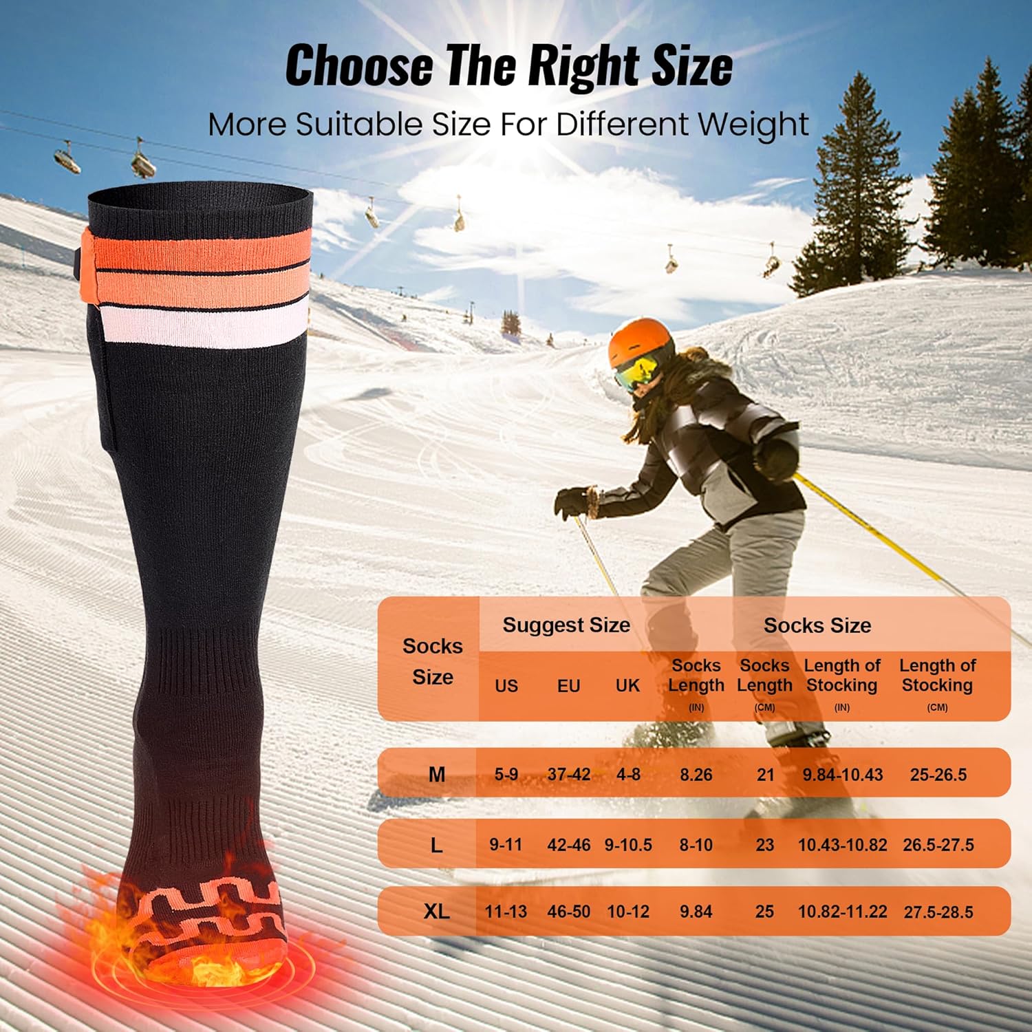 2024 Upgraded Heated Socks for Men Women with APP Remote Control & 7.4V 22.2WH,6000mAh Up to17H Rechargeable Heated Ski Sock 5 Levels Temperature for Winter Outdoor Camping Hiking Skiing OR M1