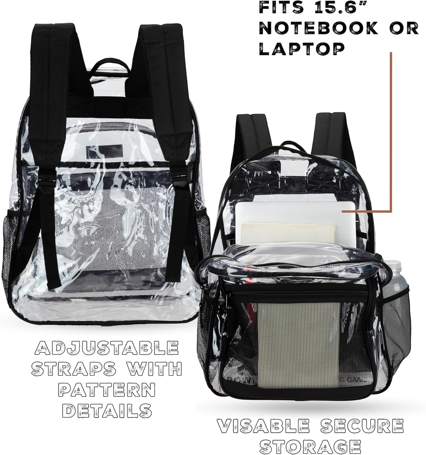 Wrangler Clear Backpack for Girls- Water Resistant Clear Bookbag, Plastic See Through Backpack for Stadium Events and School - Image 6
