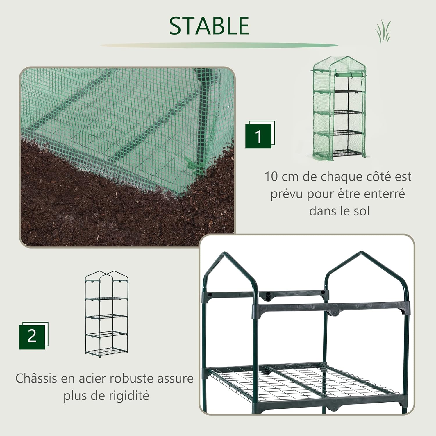 Diagram showing burying the cover in soil and robust steel frame
