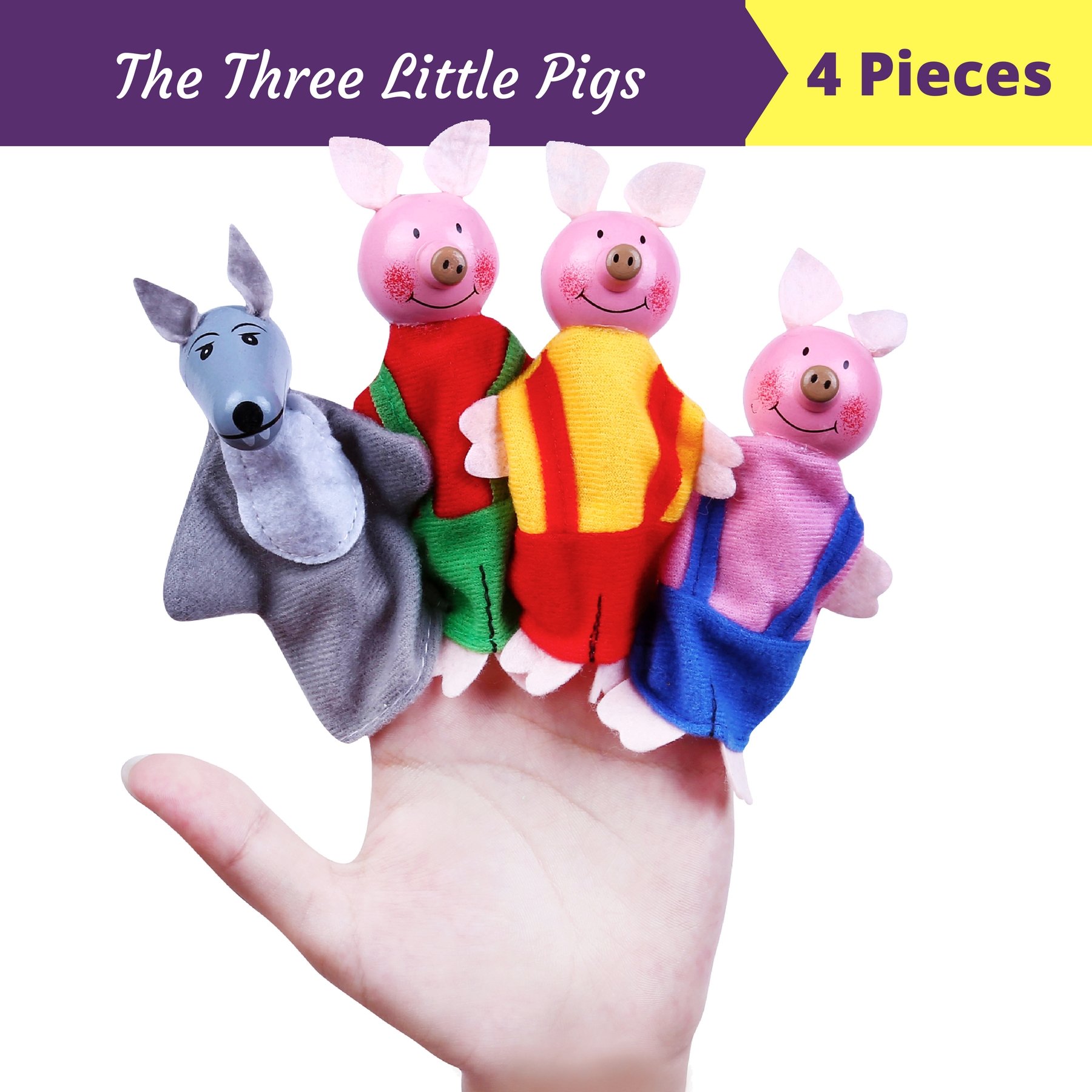 BETTERLINE Wooden Finger Puppets 23Piece Set Fairy Tale & Nursery