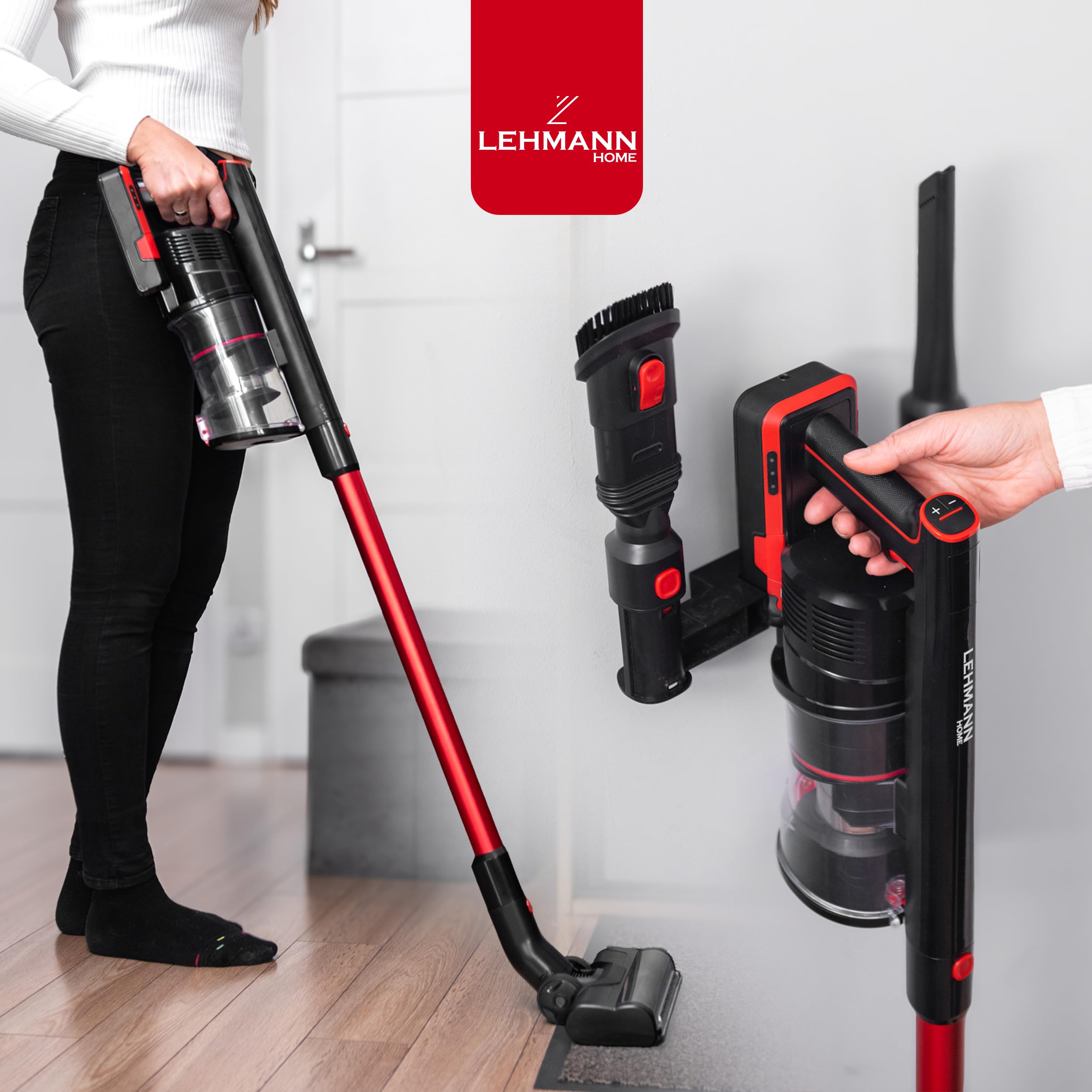 LEHMANN Aspirapolvere Senza Fili 3 in 1, Scopa Elettrica Senza Fili con 45 Minuti Autonomia, Serbatoio 1,8L, Spazzola LED, Filtro HEPA, Set di Accessori, Ideale per Peli di Animali, Tappeti, Pavimenti