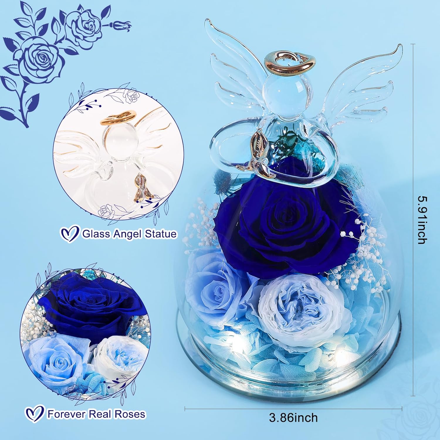 FIACO Gifts for Women Birthday Preserved Rose Forever Flower in Glass Angel Figurines Fresh Flowers for Delivery Prime for Mom Real Roses for Grandma Sister Wife Her from Daughter - Image 2