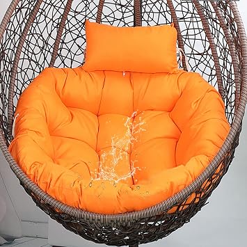 Hanging Egg Chair Cushions with Ties Outdoor Orange Round Cushions for Swing Egg Chair Washable Thicken Patio Hanging Hammock Basket Chair Seat Pads for Garden Deck