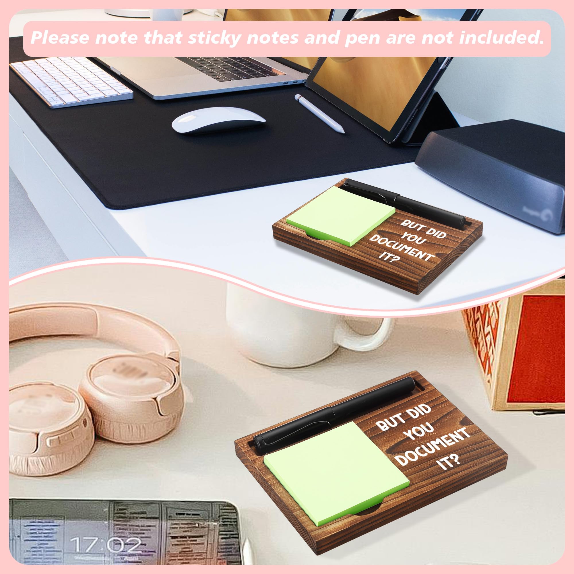NPA178 - Soporte de notas adhesivas de madera para bloc de notas y bolígrafos, 6.5 x 4.7 pulgadas, dispensador de bloc de notas adhesivas para escritorio, trabajo, regalos de humor