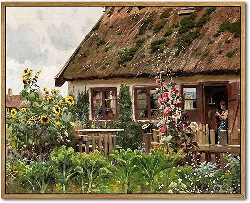 Miniatura 27 de Lienzo de paisaje de granja, arte de pared retro de paisaje natural, marco de bosque, pósteres de campo vintage, pintura de bosque verde, cuadros de