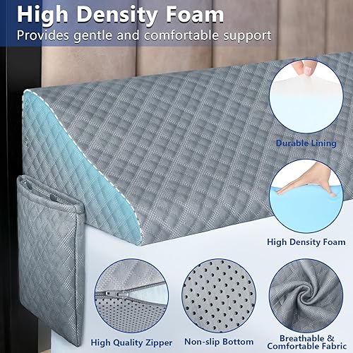 Miniatura 4 de Kayfia Cuña de almohada de tamaño Queen para cabecero de cama (0-8 pulgadas), relleno de espacio de colchón con 2 bolsillos laterales, almohada