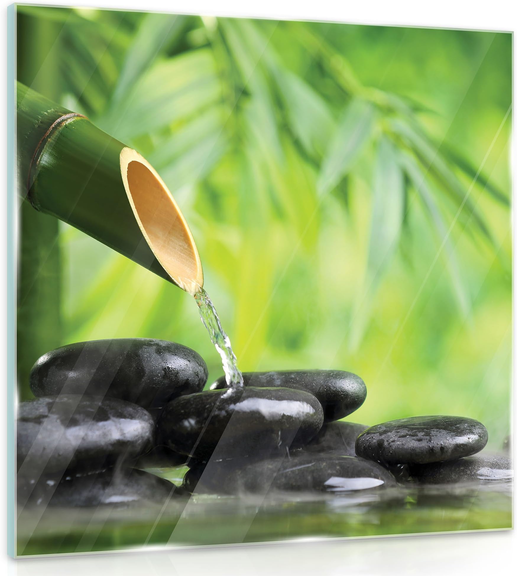 Delester Design gt11407g2 Wall Decoration Bamboo & Stone Spa Ambiance Glass 30 x 30 x 1.6 cm, Multi-Coloured