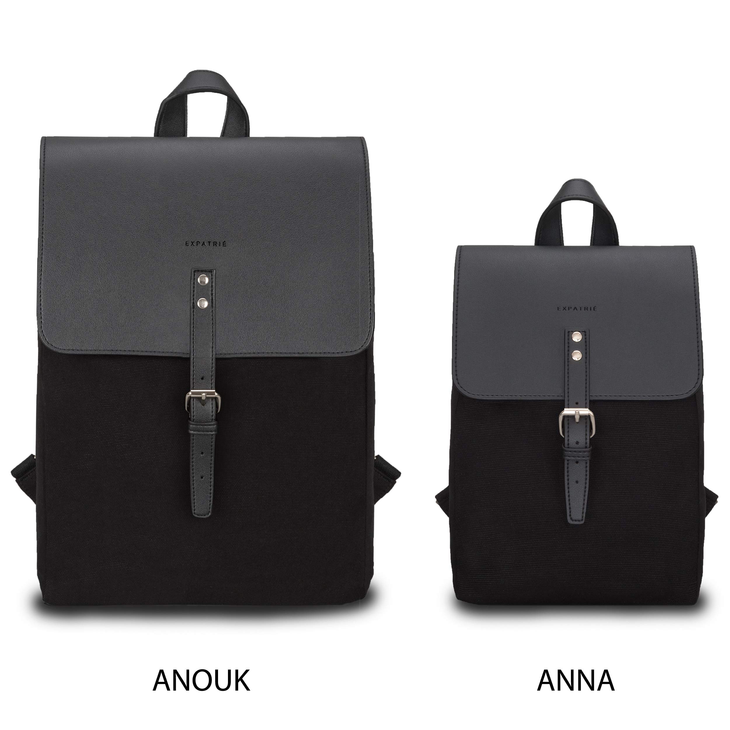 Zaino Donna Nero - Expatrié ANNA Vintage Zainetto Tela di Cotone e Pelle Vegana - Piccolo Zainetti di Qualità per Tempo Libero & Viaggio - Zaini Borsa Casual con Chiusura Magnetica