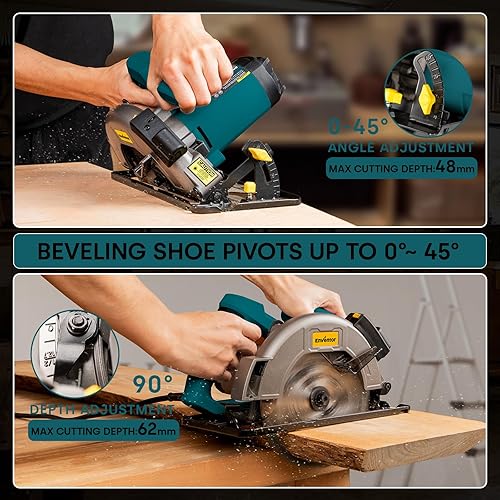 Miniatura 4 de Enventor Sierra circular cableada, sierras circulares eléctricas de 11A de 7-14 pulgadas con guía láser, sierras de 2 cuchillas (40T24T),