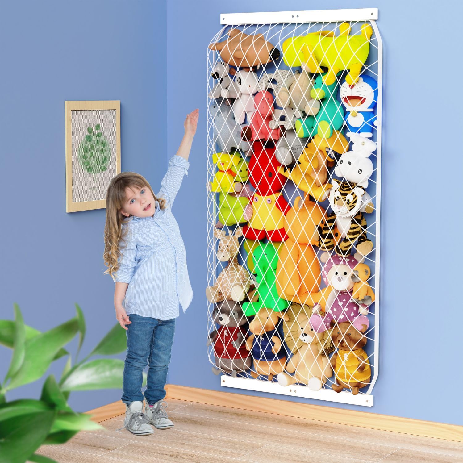 VOMELON Stuffed Animal Storage Holder, Elastic Stuffed Animal Net,Door/ Wall Mount Length Adjustable Hanging Stuffed Animal Organizer, Plushie Net For Nursery Play Room-White Boards Patent