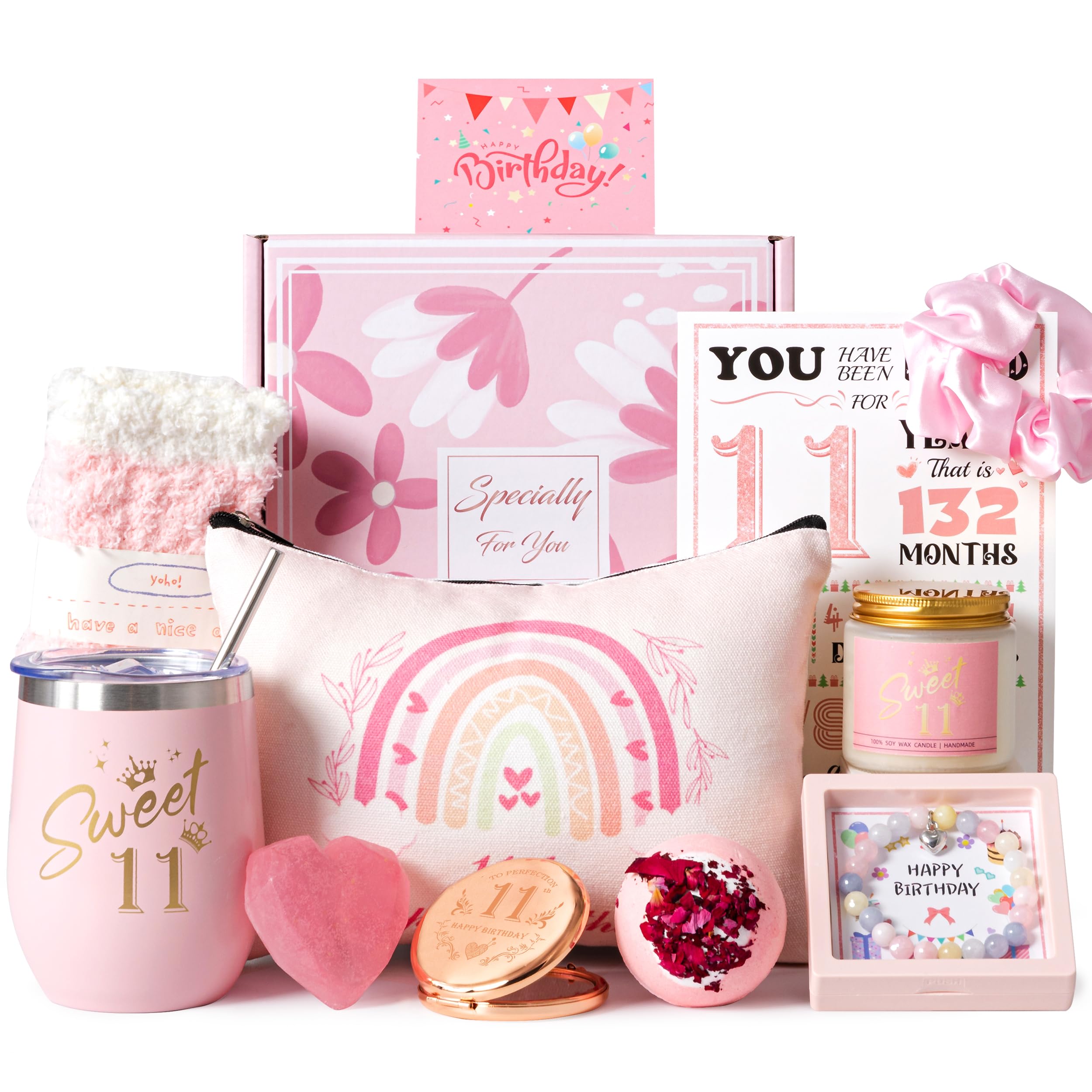 11th Birthday Gifts for Girls,Happy 11th Pamper Gift Basket Ideas for Daughter, Cute Unique Sweet 11 Year Old Birthday Hampers Presents for Her,Best Friend Niece,Granddaughter, Sister, Friend, Teens